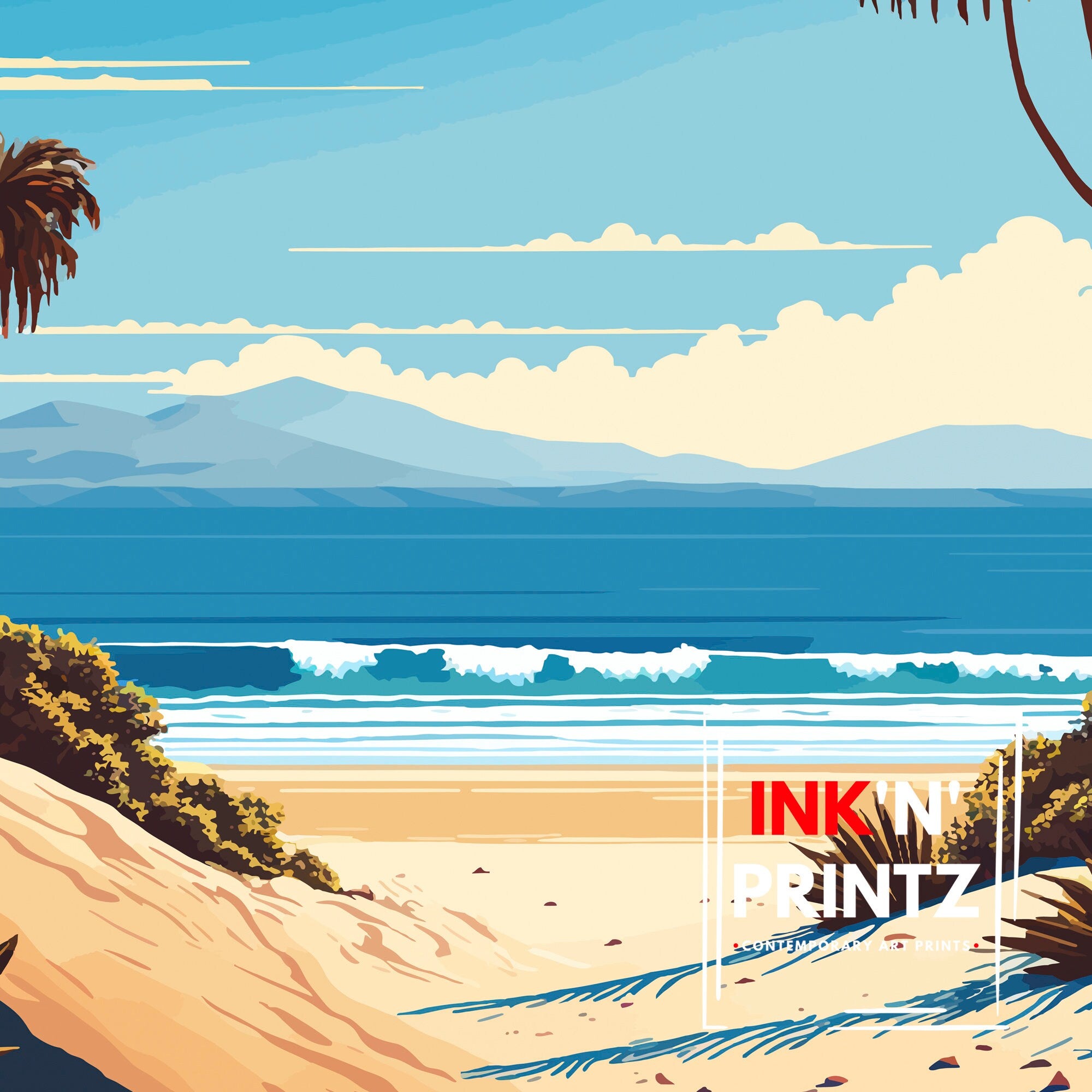 Malibu Beach Travel Print | Vintage Coastal Art