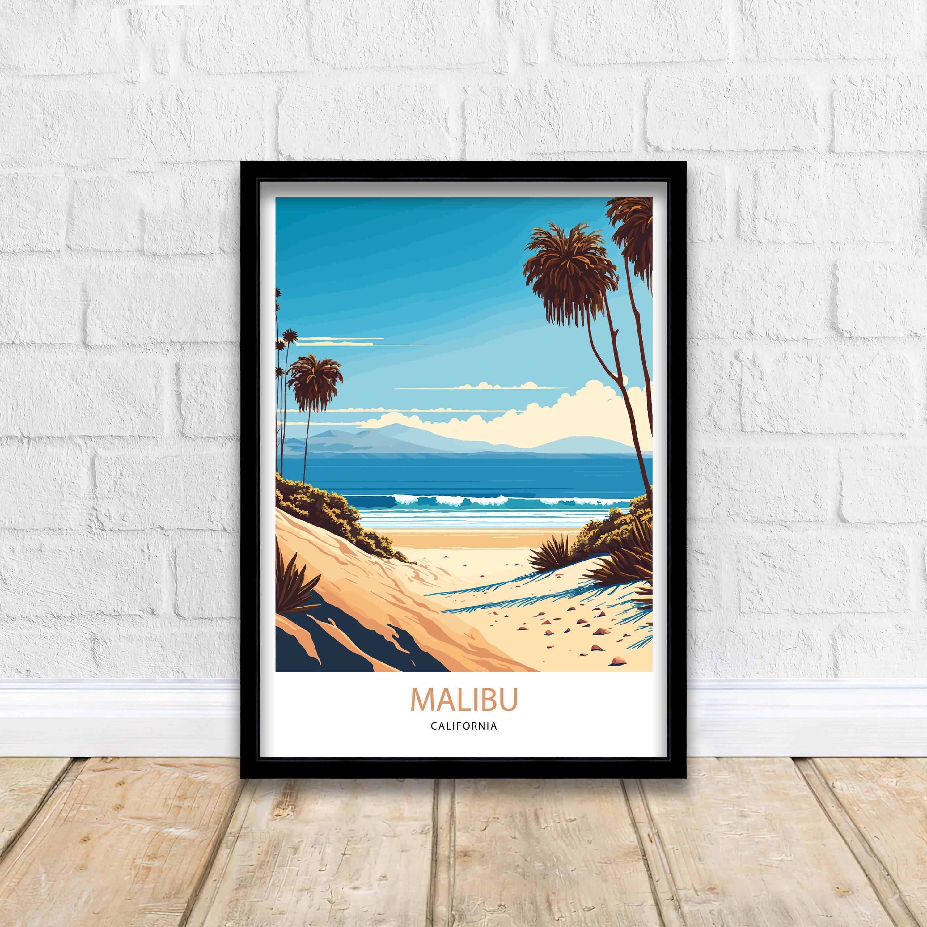 Malibu Beach Travel Print | Vintage Coastal Art