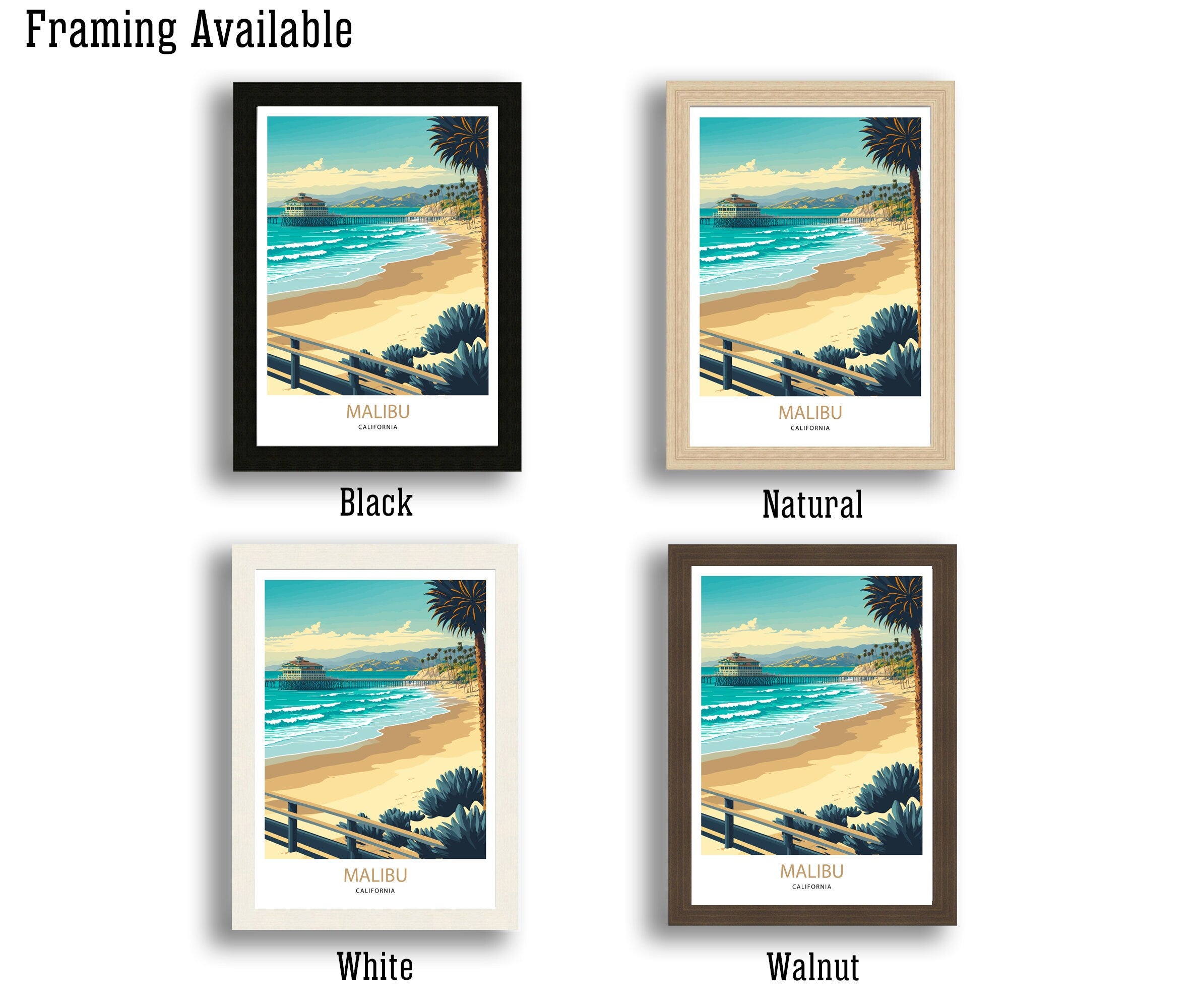 Malibu Beach Travel Print | Vintage Coastal Art