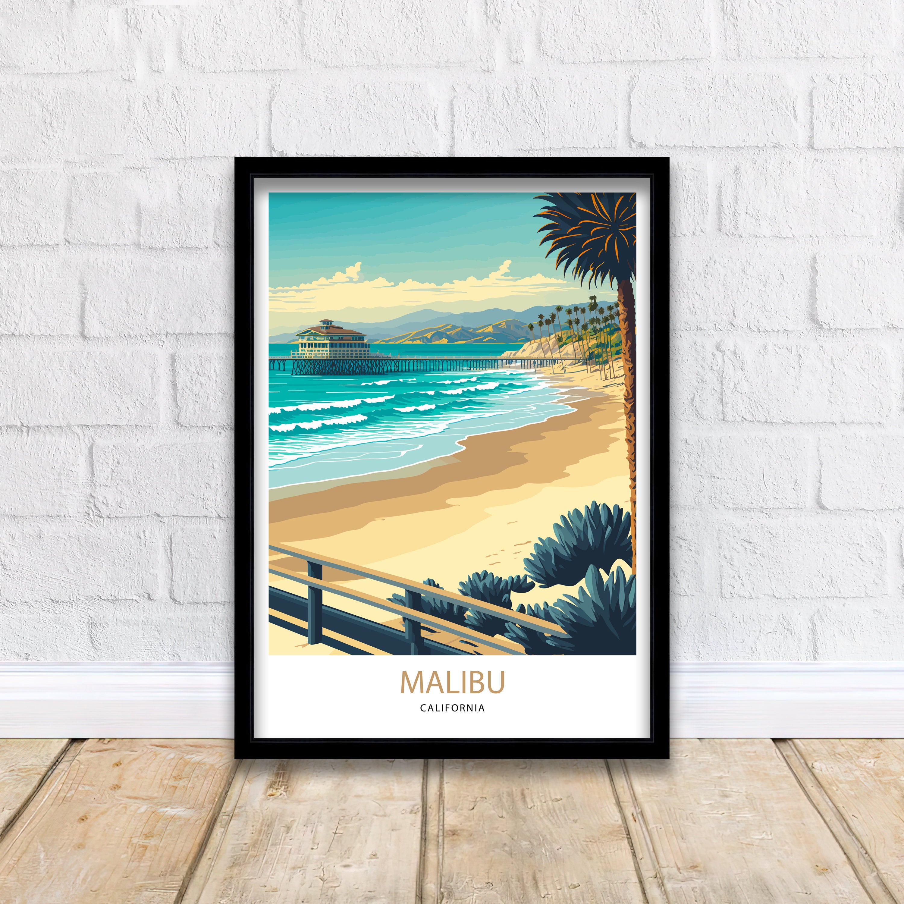 Malibu Beach Travel Print | Vintage Coastal Art
