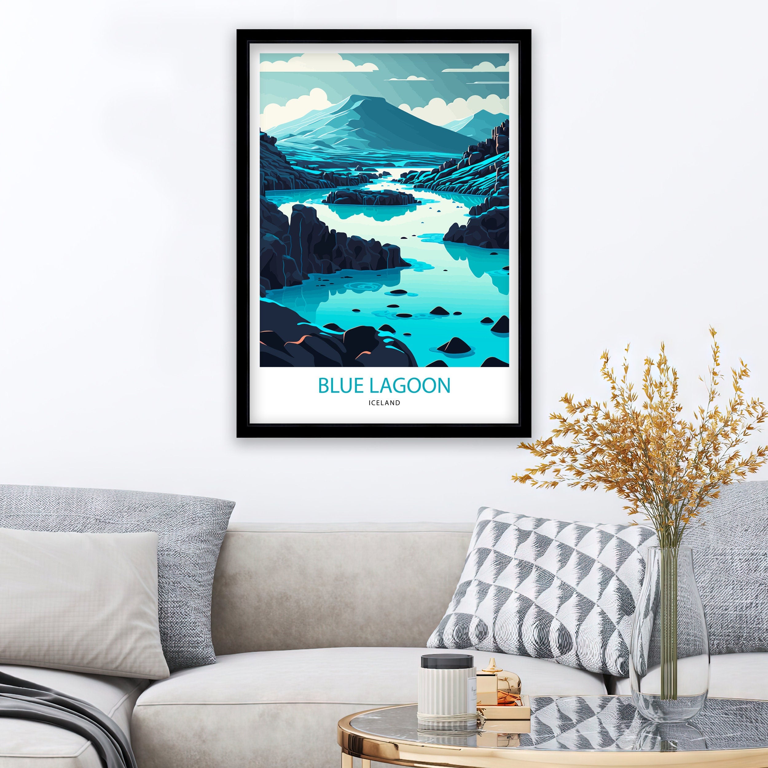 Blue Lagoon Iceland Travel Print | Minimalist Landscape Art