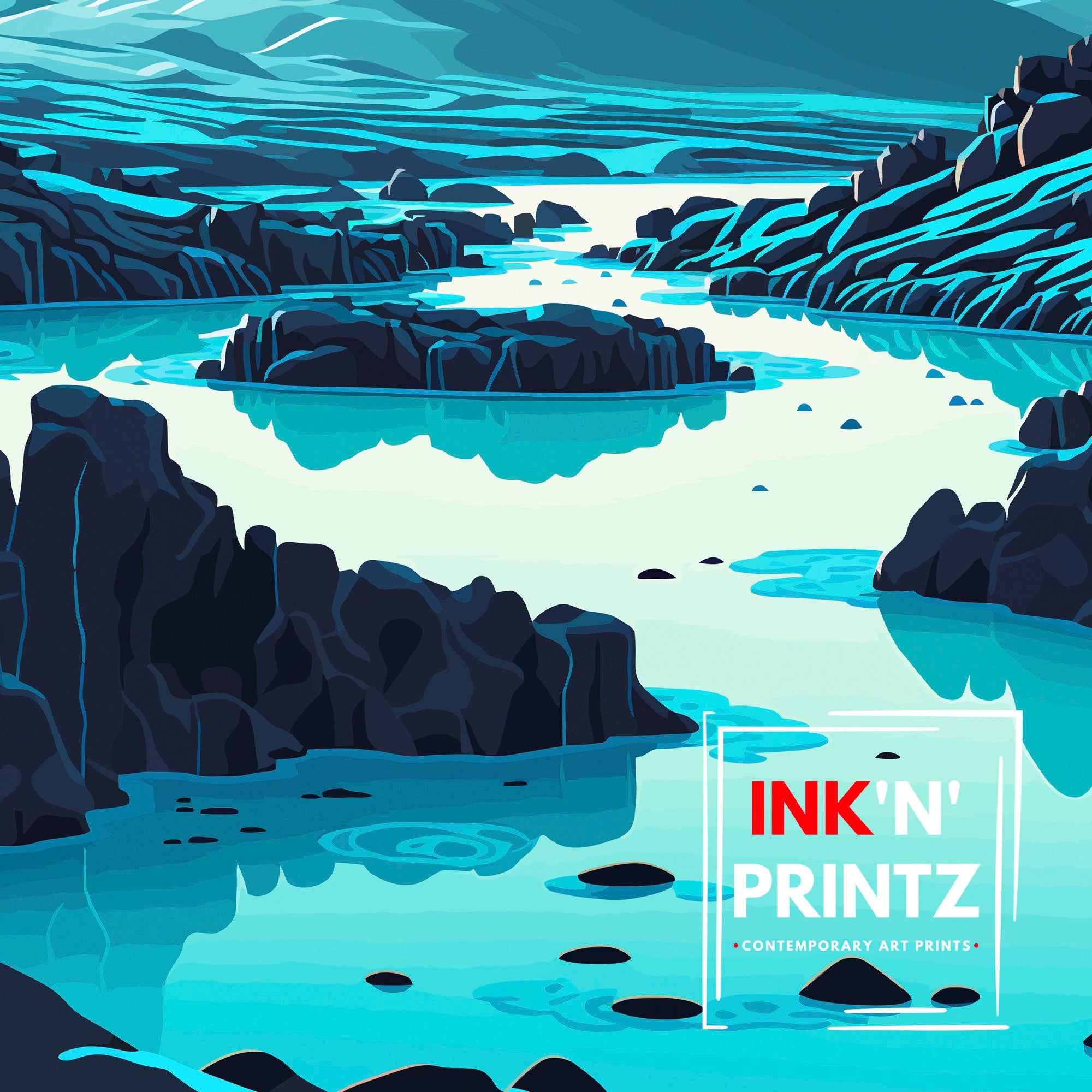 Blue Lagoon Iceland Travel Print | Minimalist Landscape Art
