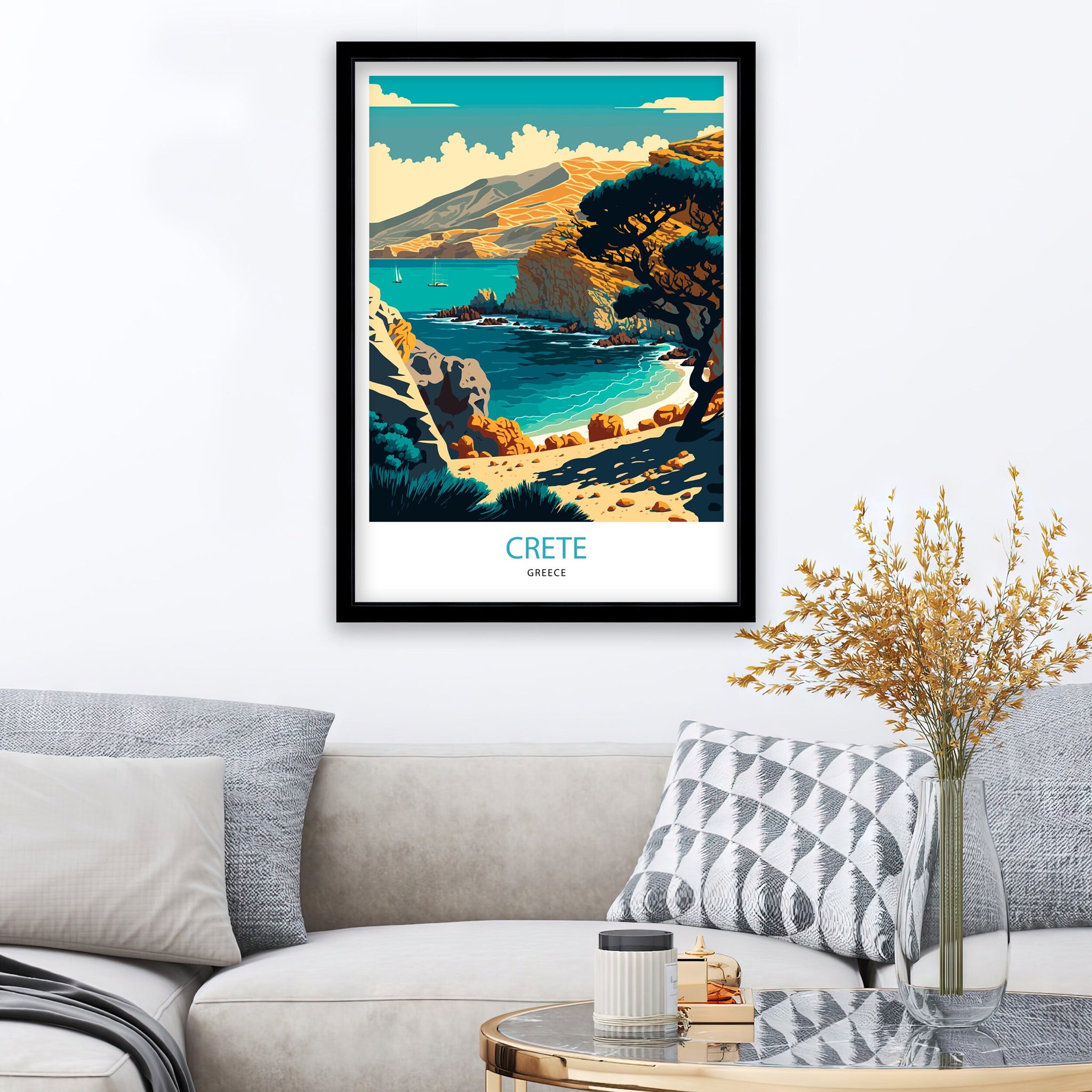 Crete Greece Travel Poster | Coastal Landscape Art Print