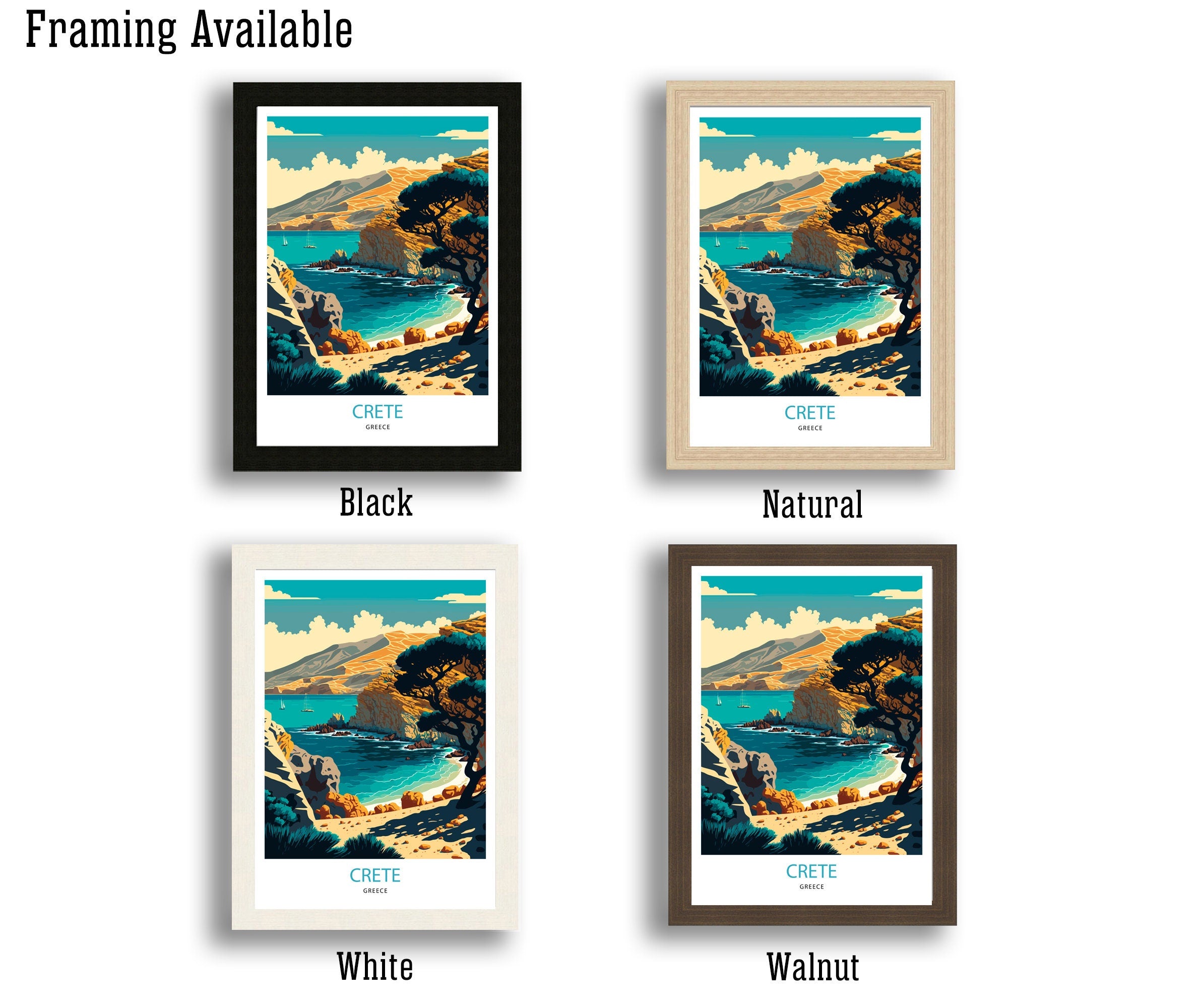 Crete Greece Travel Poster | Coastal Landscape Art Print