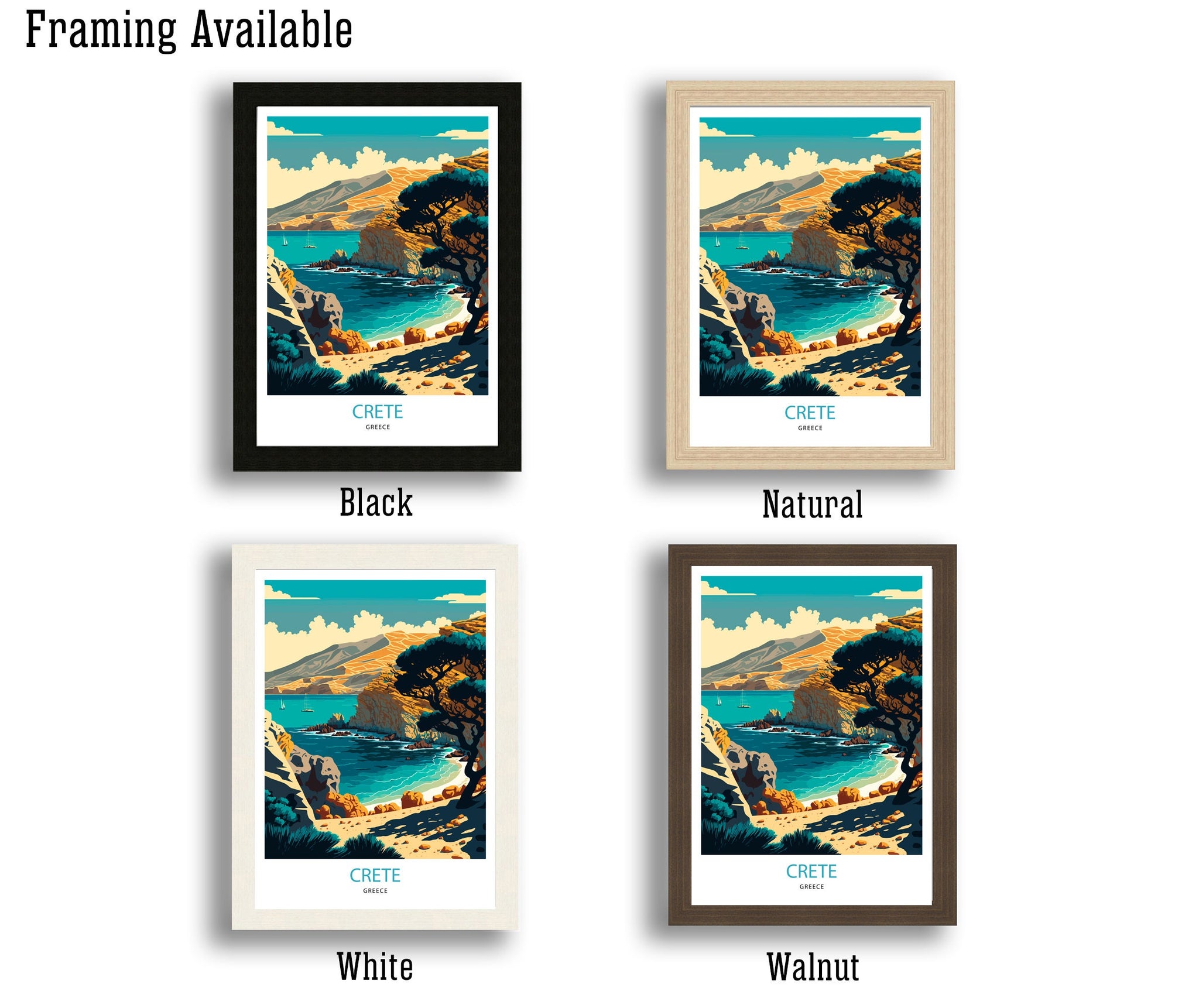 Crete Greece Travel Poster | Coastal Landscape Art Print