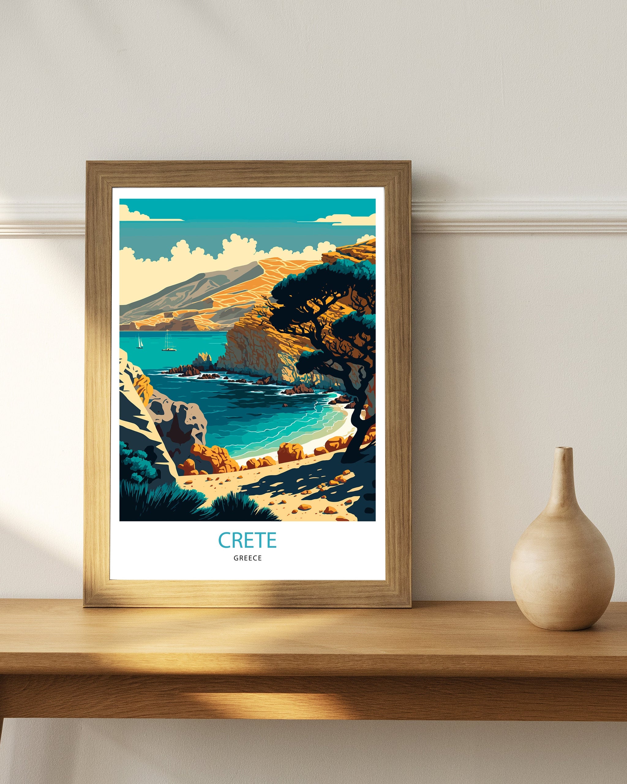 Crete Greece Travel Poster | Coastal Landscape Art Print