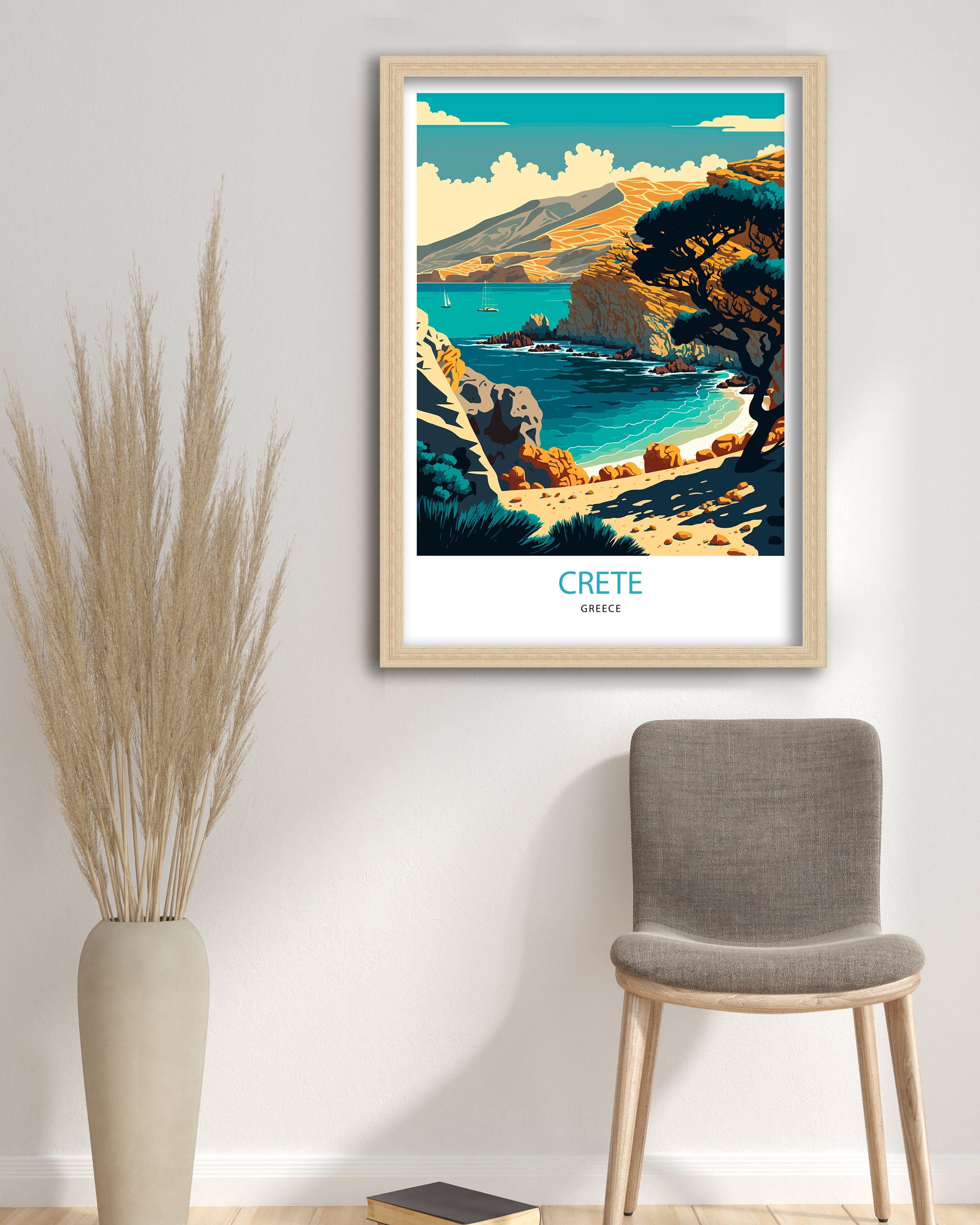 Crete Greece Travel Poster | Coastal Landscape Art Print