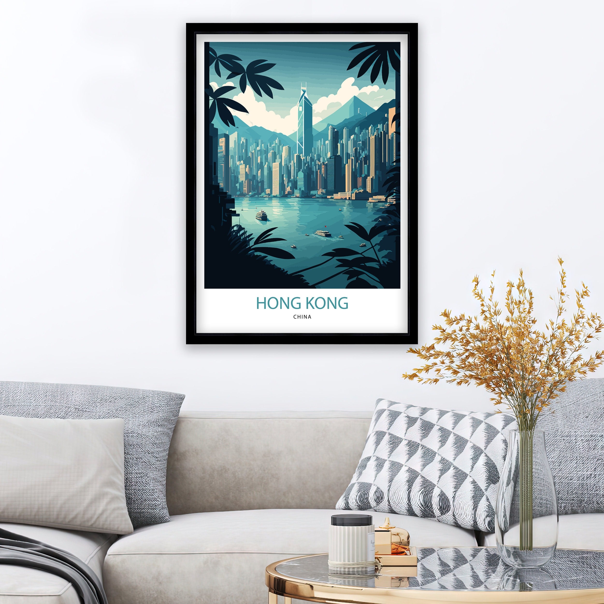 Hong Kong Skyline Art Print | Vibrant Travel Poster
