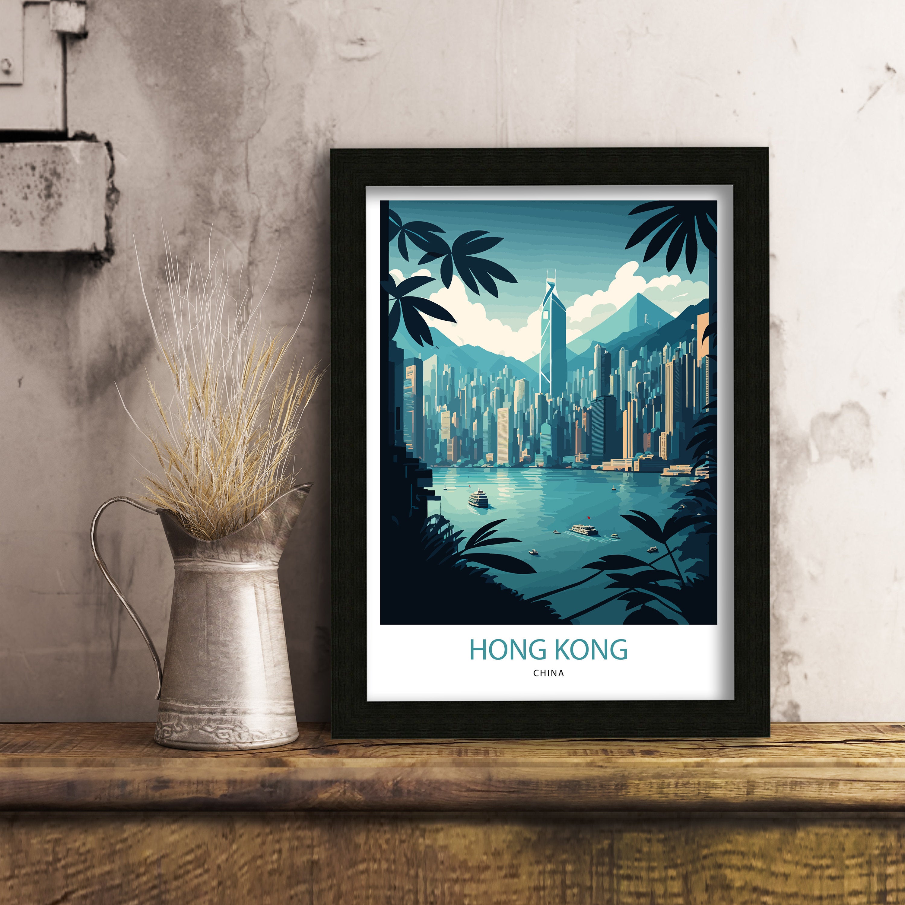 Hong Kong Skyline Art Print | Vibrant Travel Poster