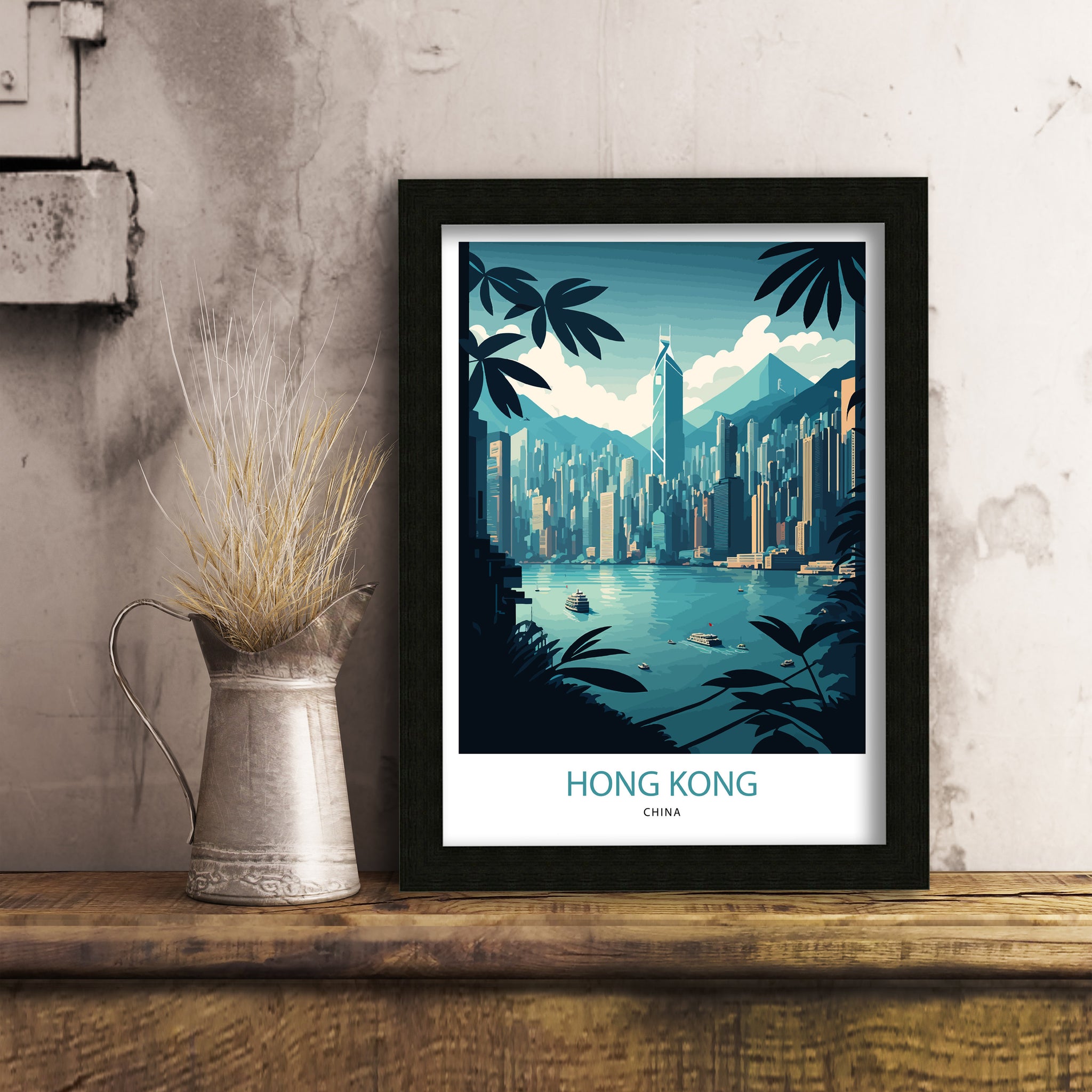 Hong Kong Skyline Art Print | Vibrant Travel Poster