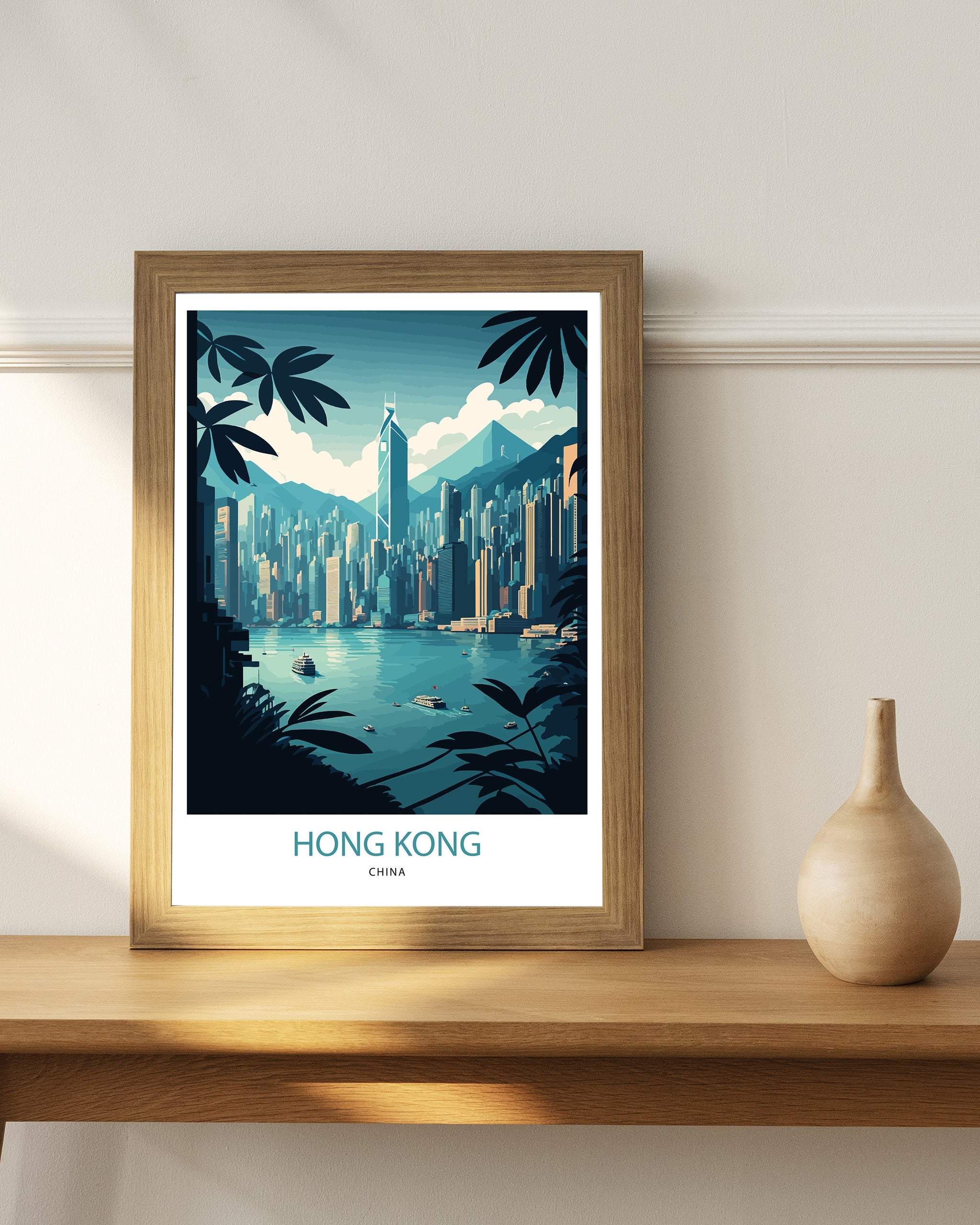 Hong Kong Skyline Art Print | Vibrant Travel Poster
