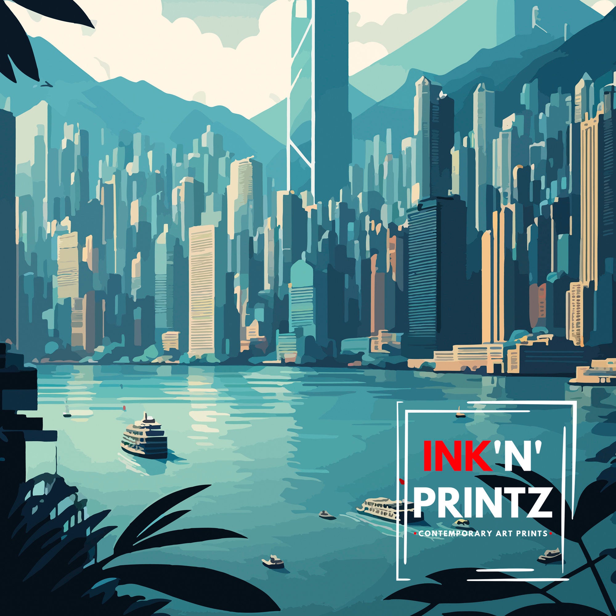 Hong Kong Skyline Art Print | Vibrant Travel Poster
