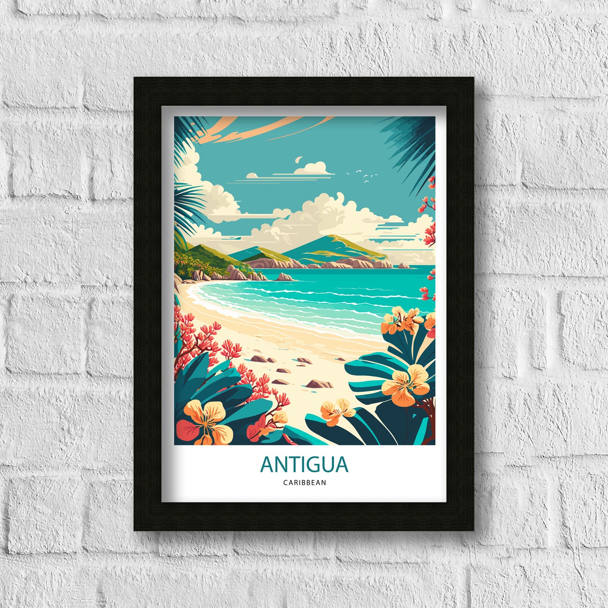 Antigua Beach Travel Poster | Caribbean Wall Art