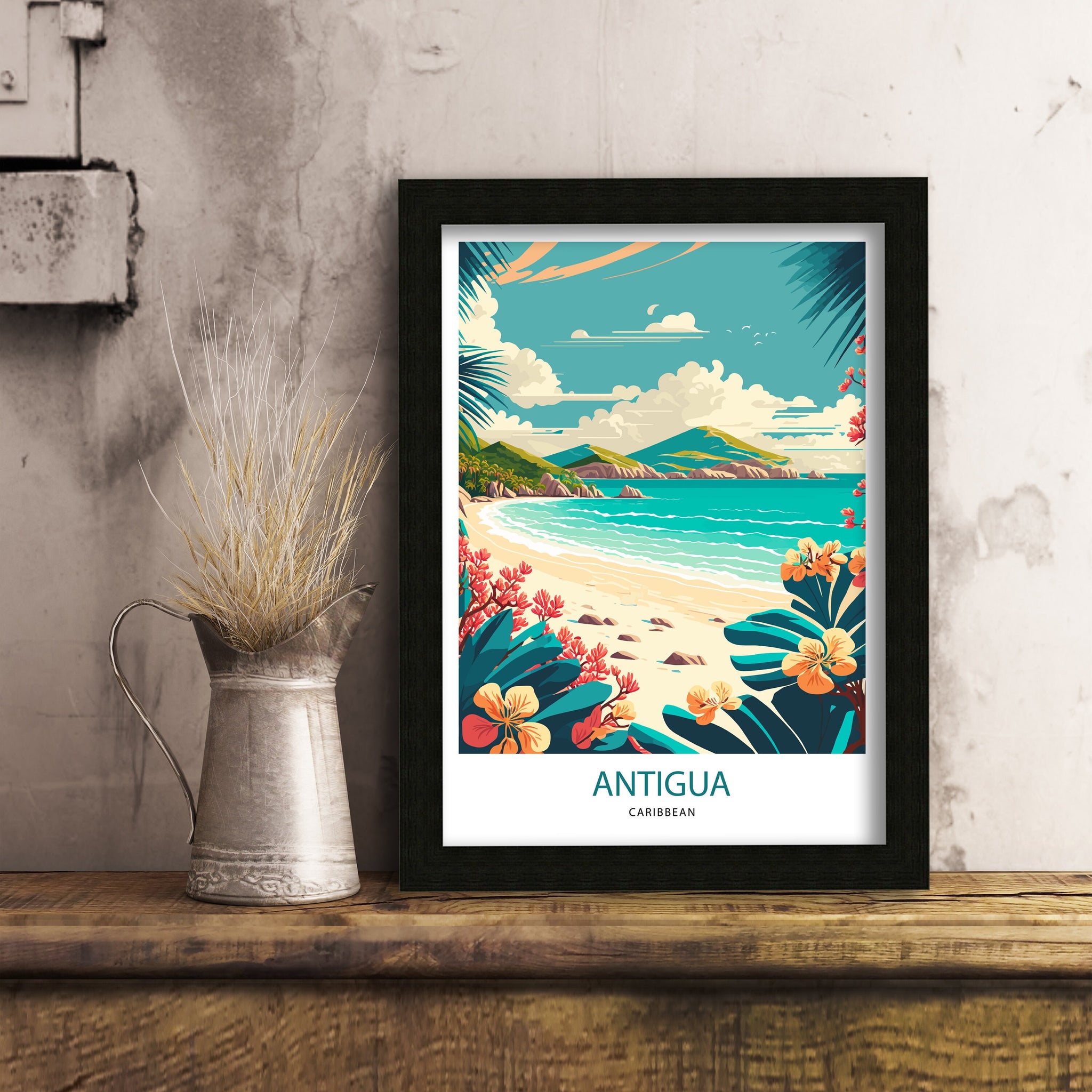 Antigua Beach Travel Poster | Caribbean Wall Art