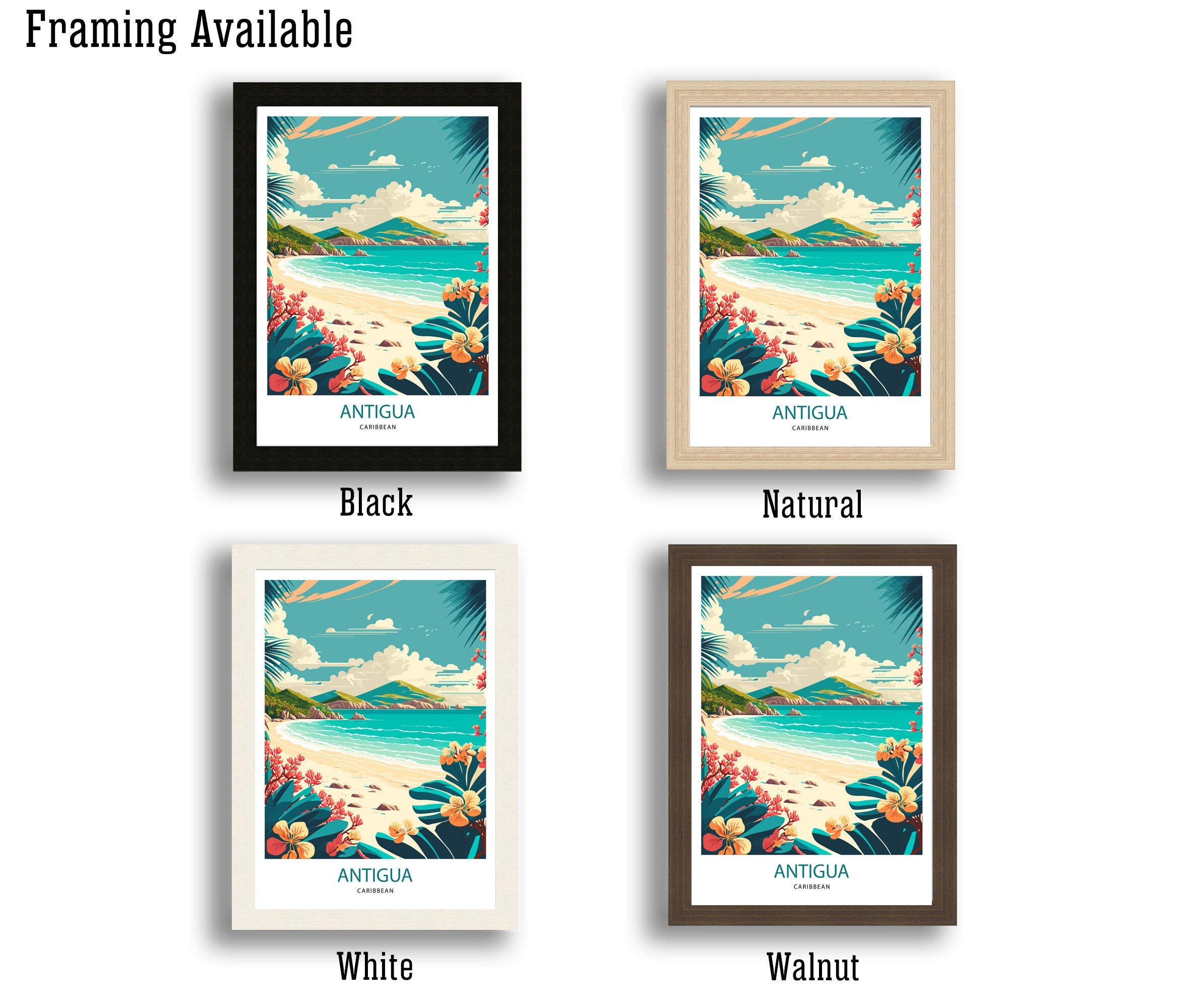 Antigua Beach Travel Poster | Caribbean Wall Art