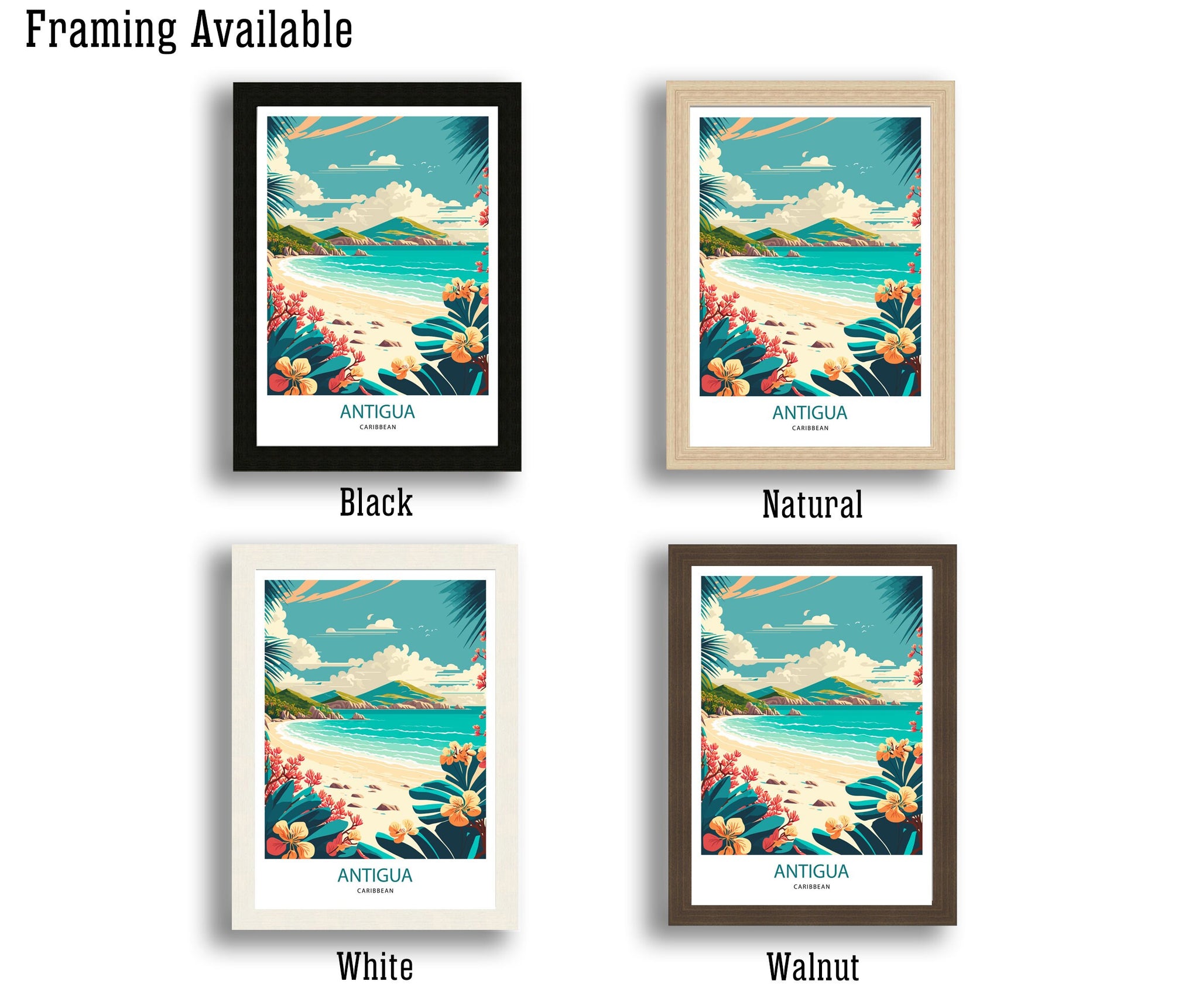 Antigua Beach Travel Poster | Caribbean Wall Art