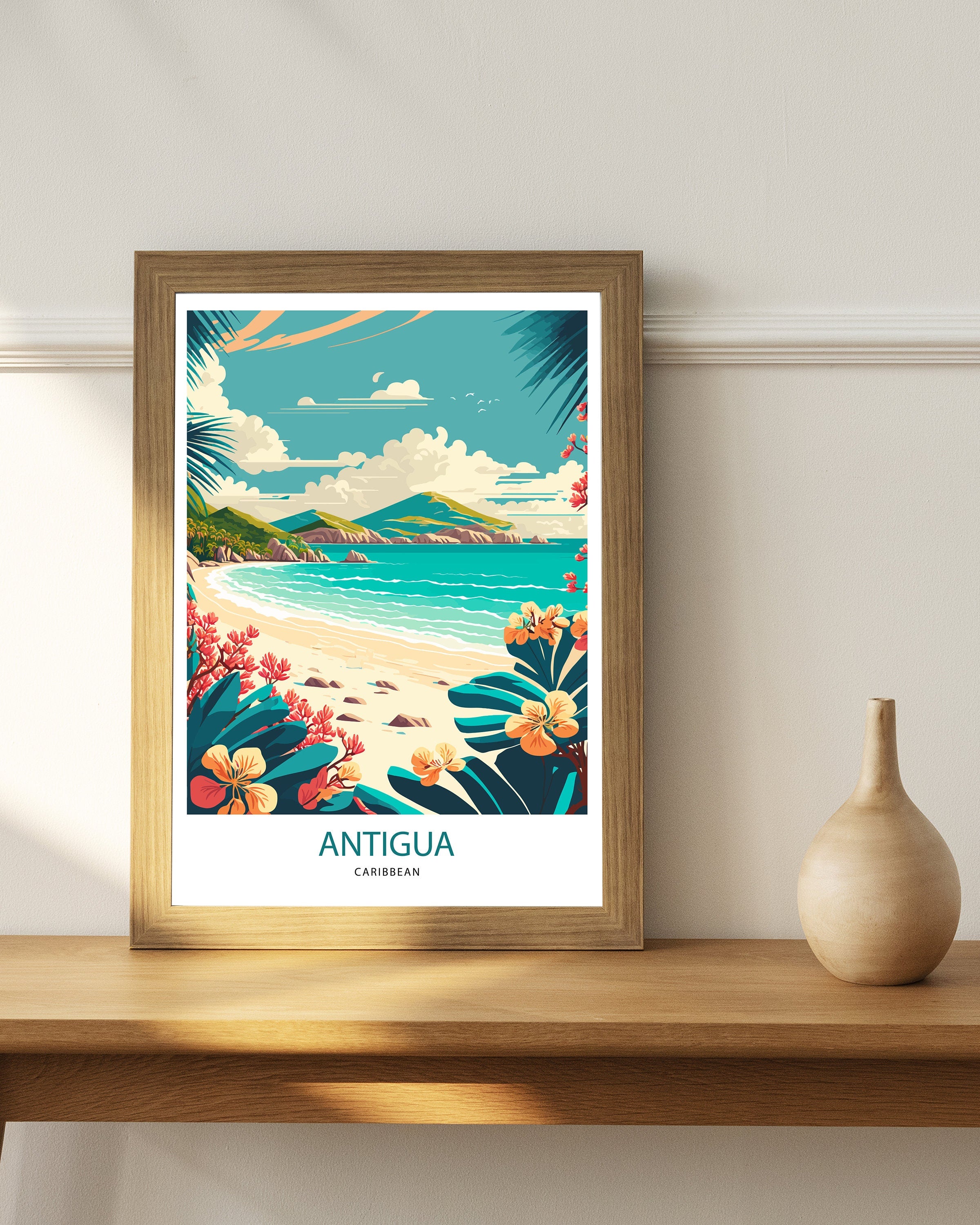 Antigua Beach Travel Poster | Caribbean Wall Art