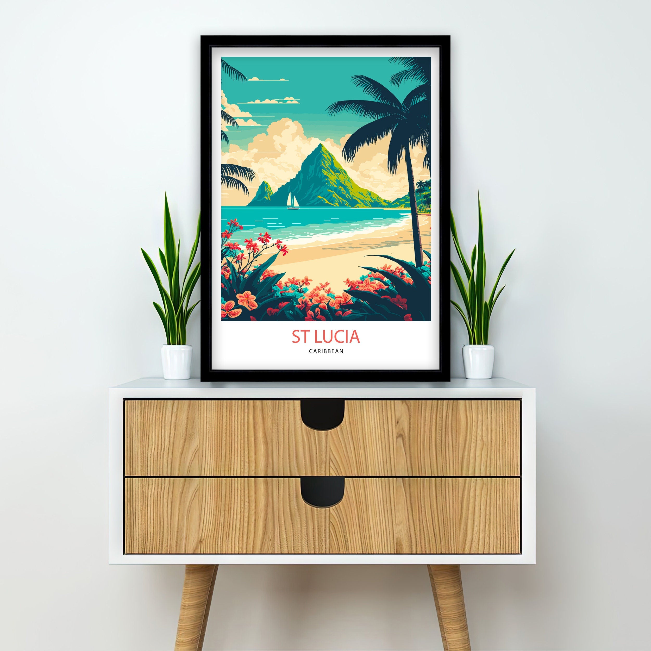 St Lucia Travel Poster | Caribbean Island Art Print