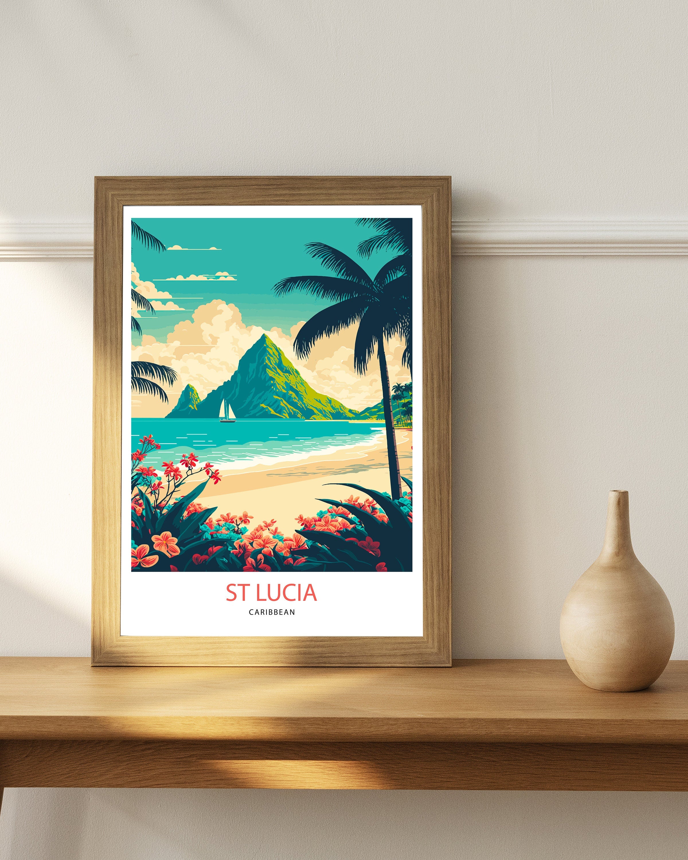 St Lucia Travel Poster | Caribbean Island Art Print