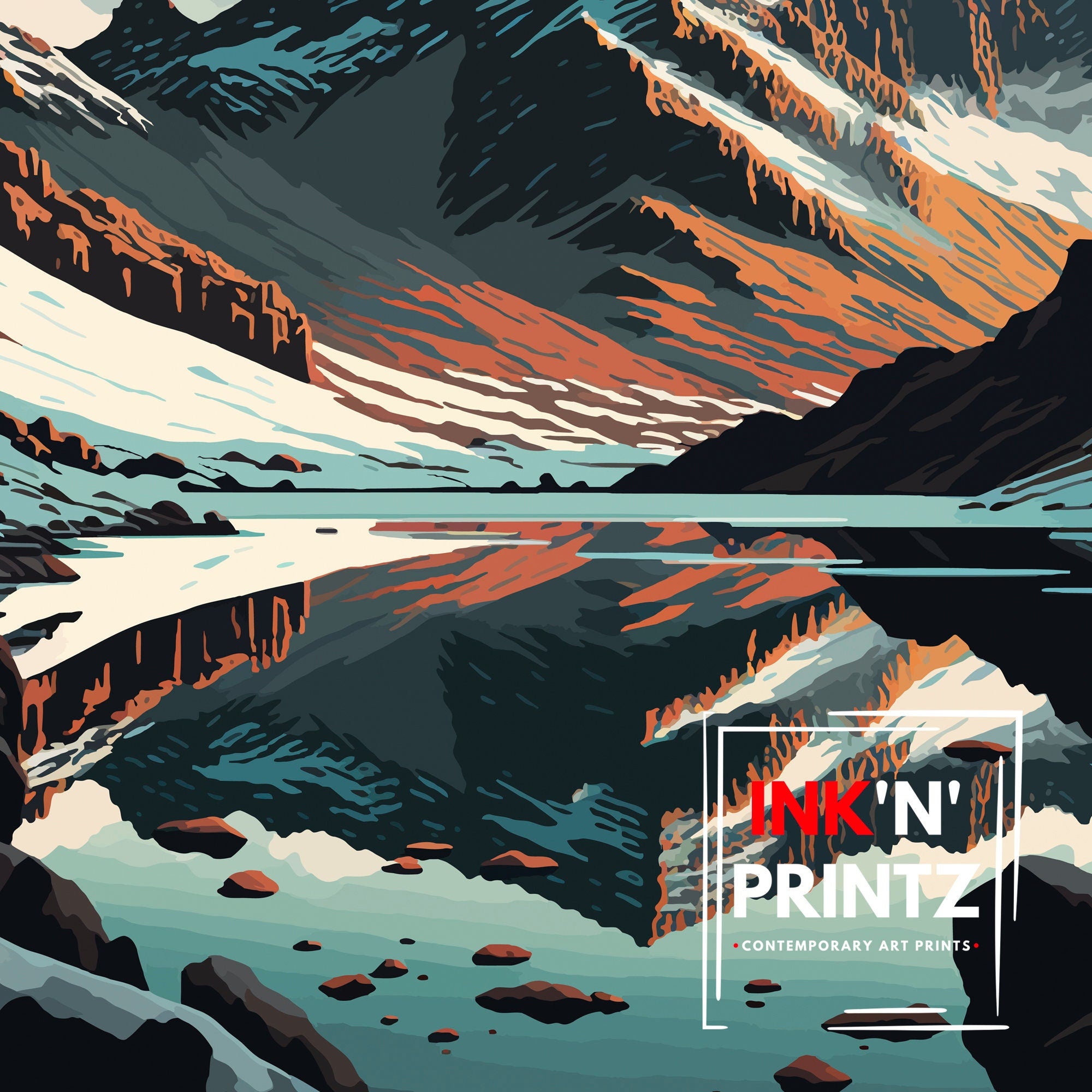 Snowdonia Mountain Landscape Art Print | Wales Travel Poster