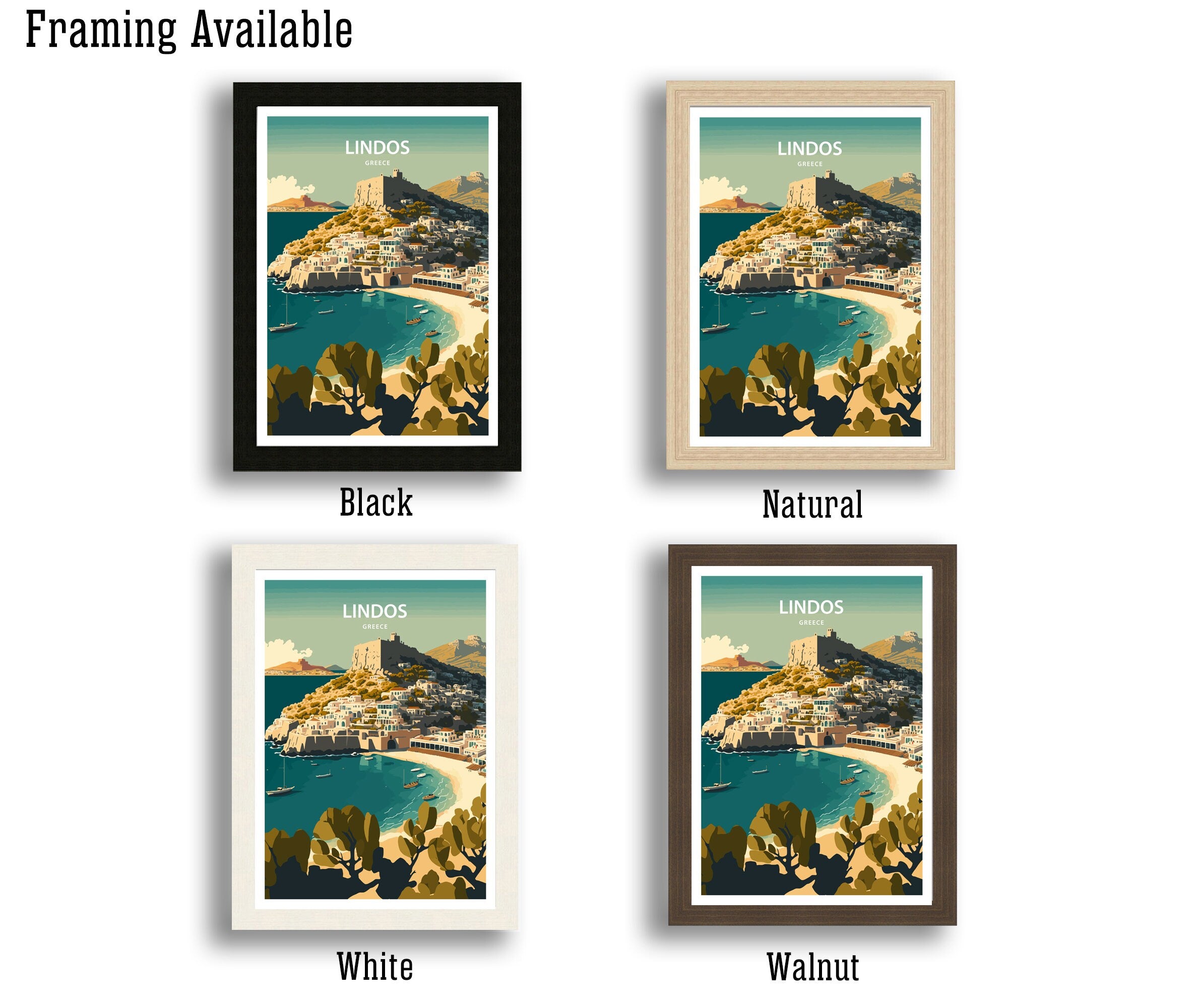 Lindos Greece Travel Poster | Rhodes Island Wall Art