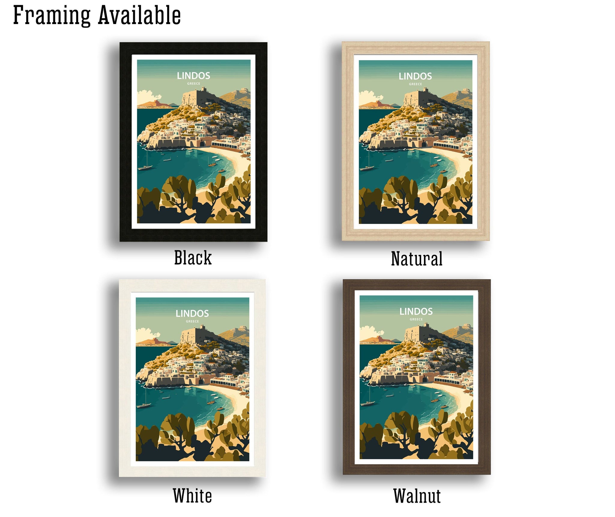 Lindos Greece Travel Poster | Rhodes Island Wall Art