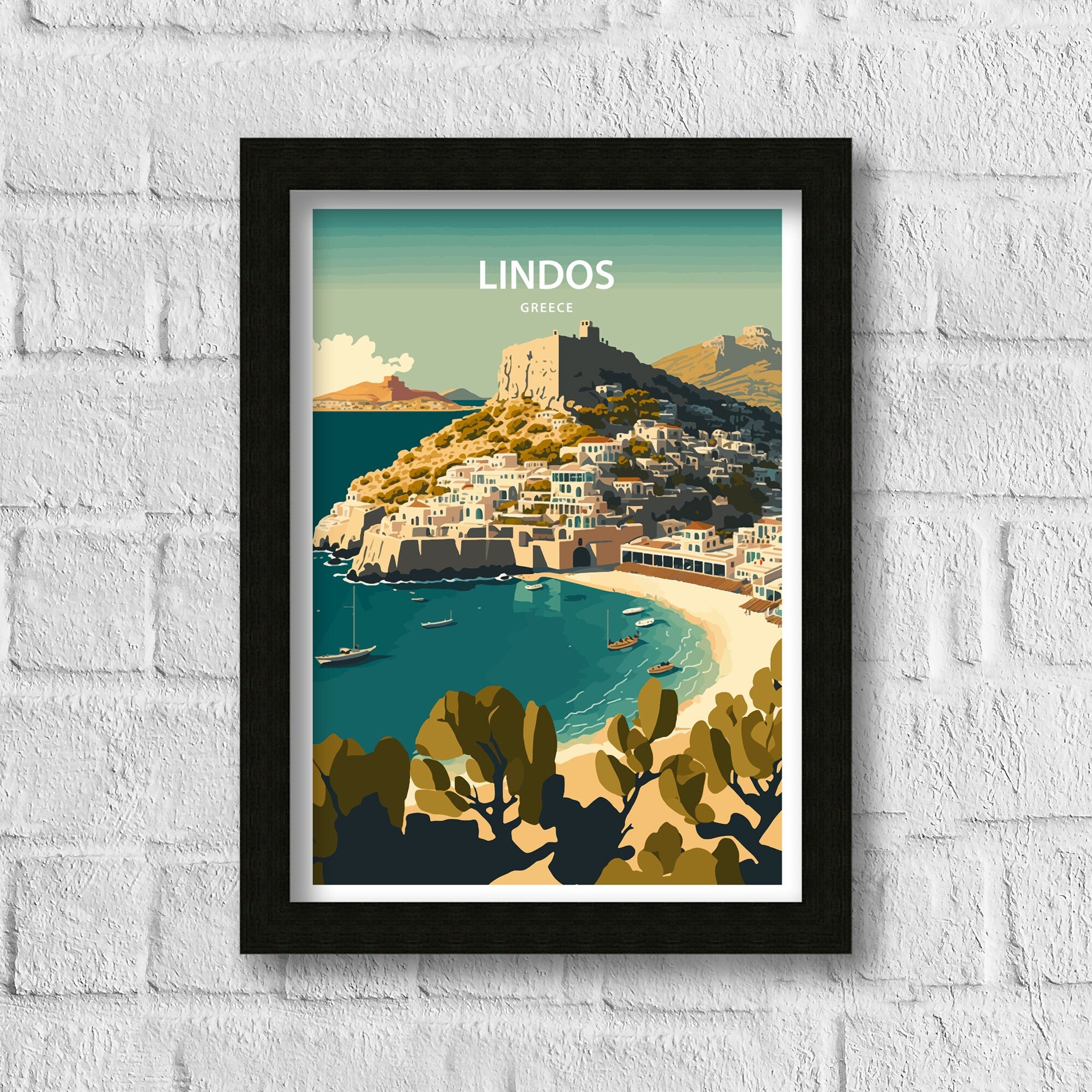 Lindos Greece Travel Poster | Rhodes Island Wall Art