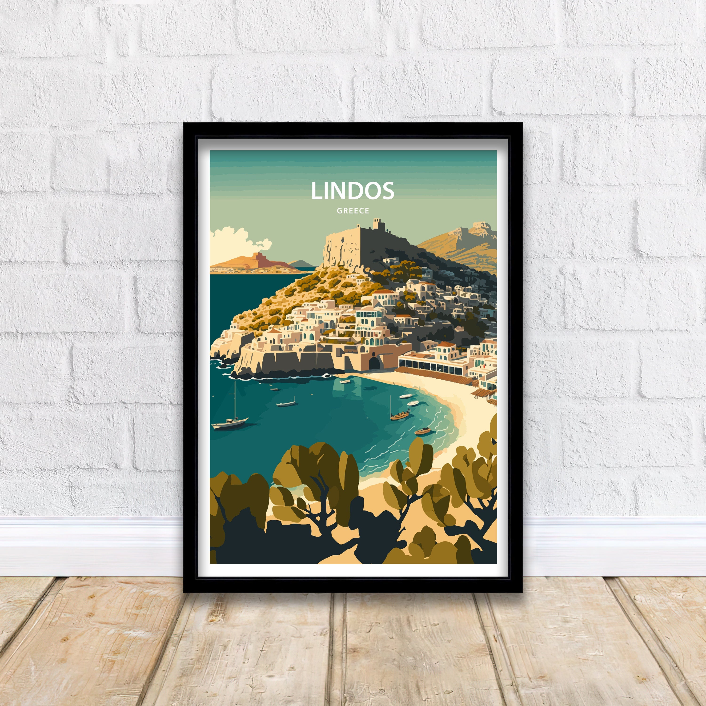 Lindos Greece Travel Poster | Rhodes Island Wall Art