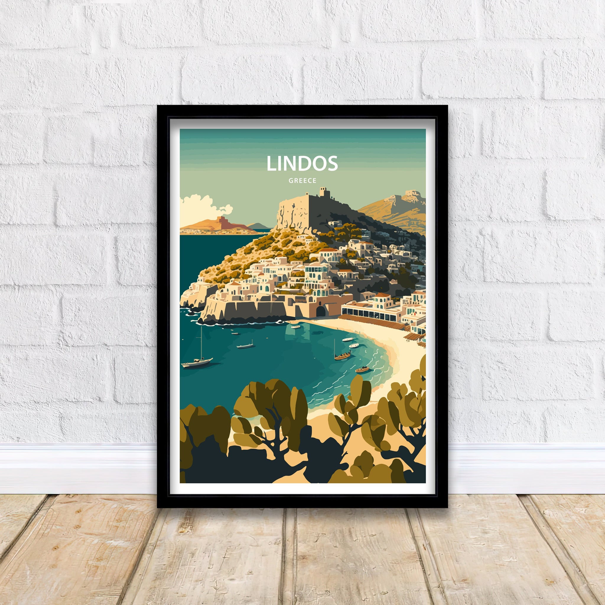 Lindos Greece Travel Poster | Rhodes Island Wall Art