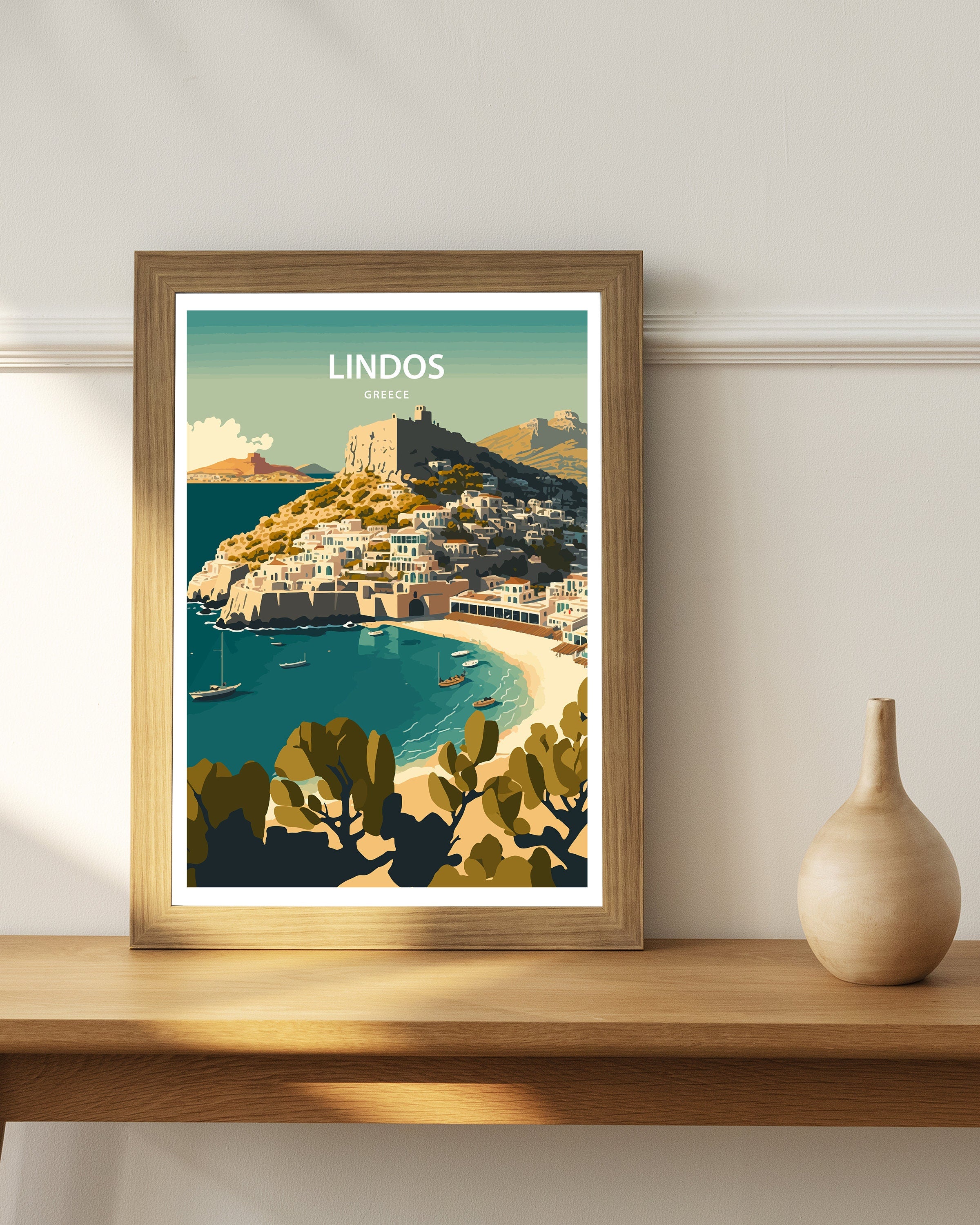 Lindos Greece Travel Poster | Rhodes Island Wall Art