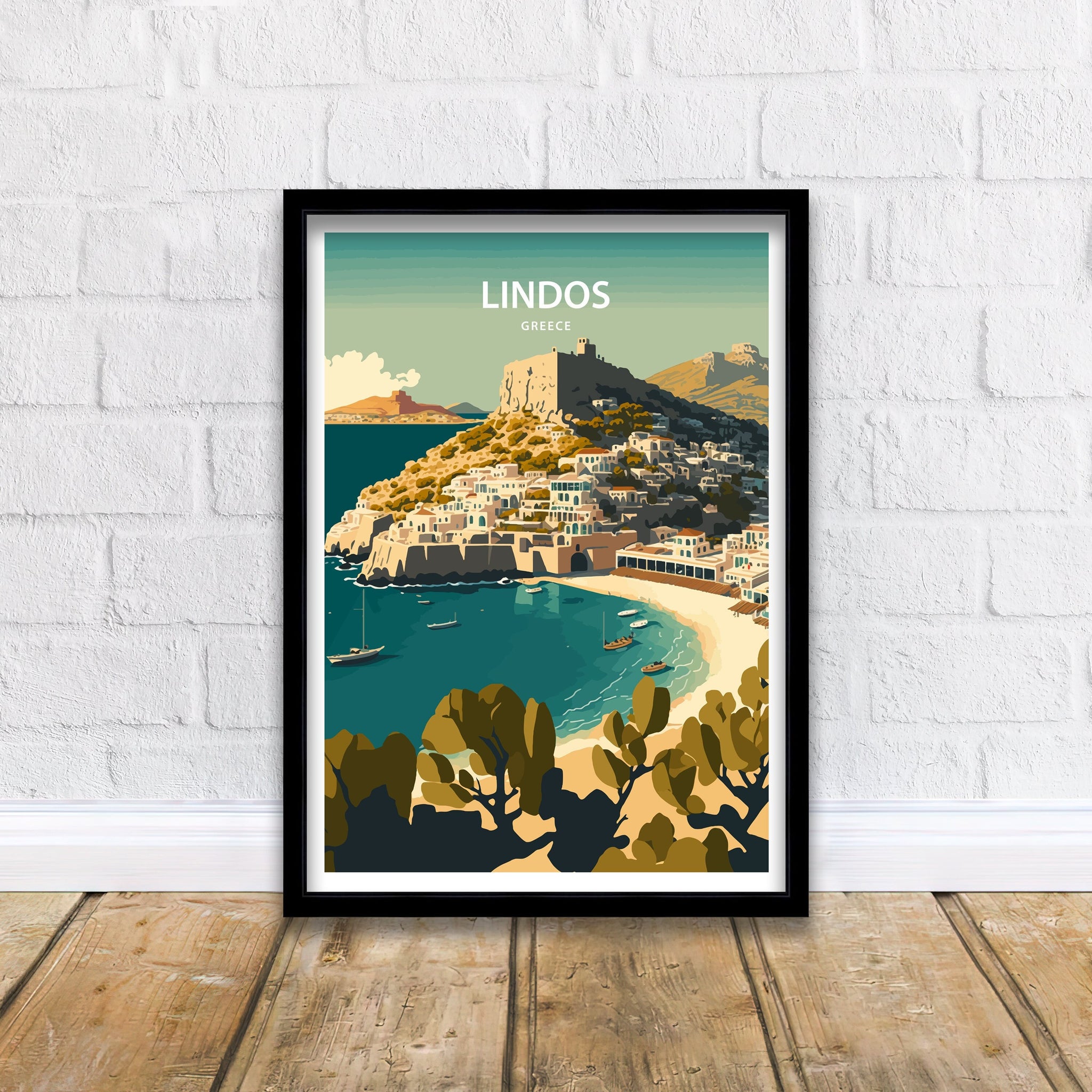Lindos Greece Travel Poster | Rhodes Island Wall Art