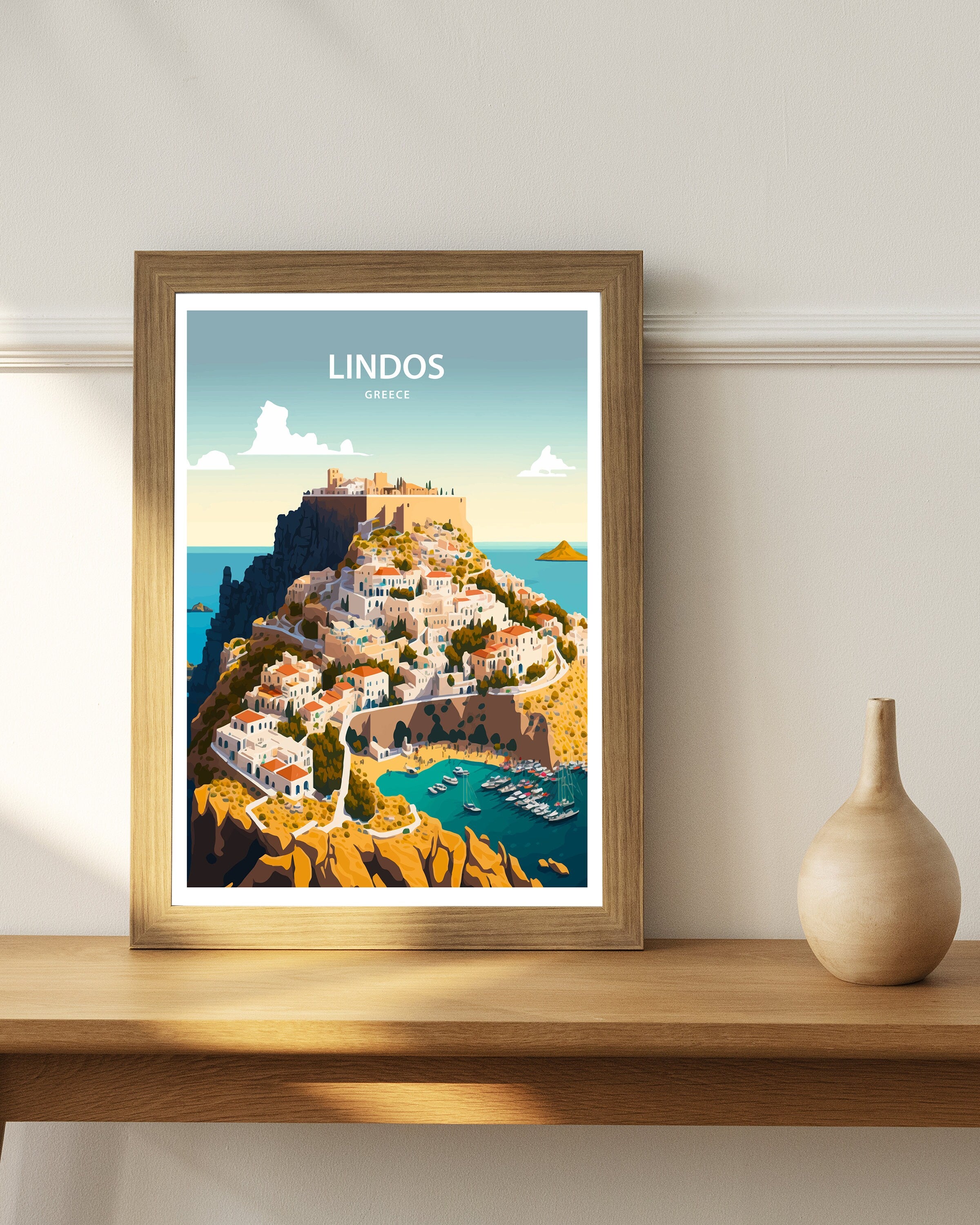 Lindos Greece Travel Poster | Rhodes Island Art Print