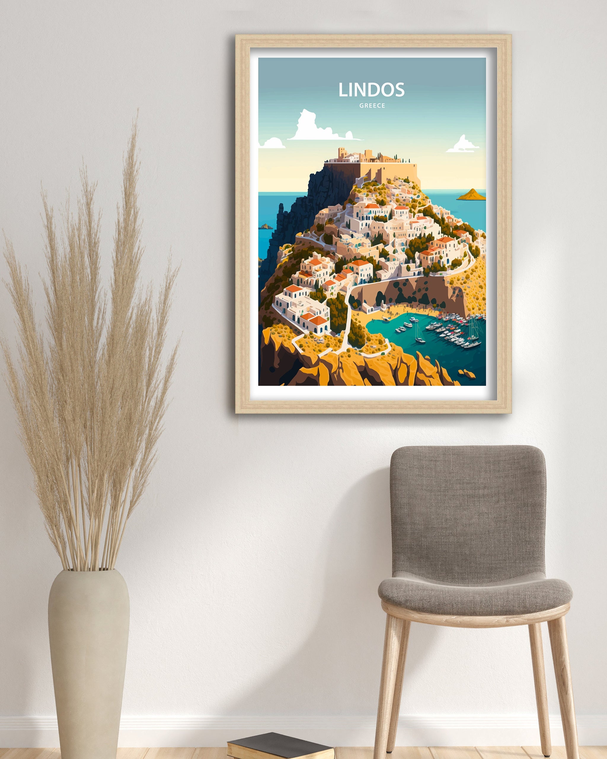 Lindos Greece Travel Poster | Rhodes Island Art Print