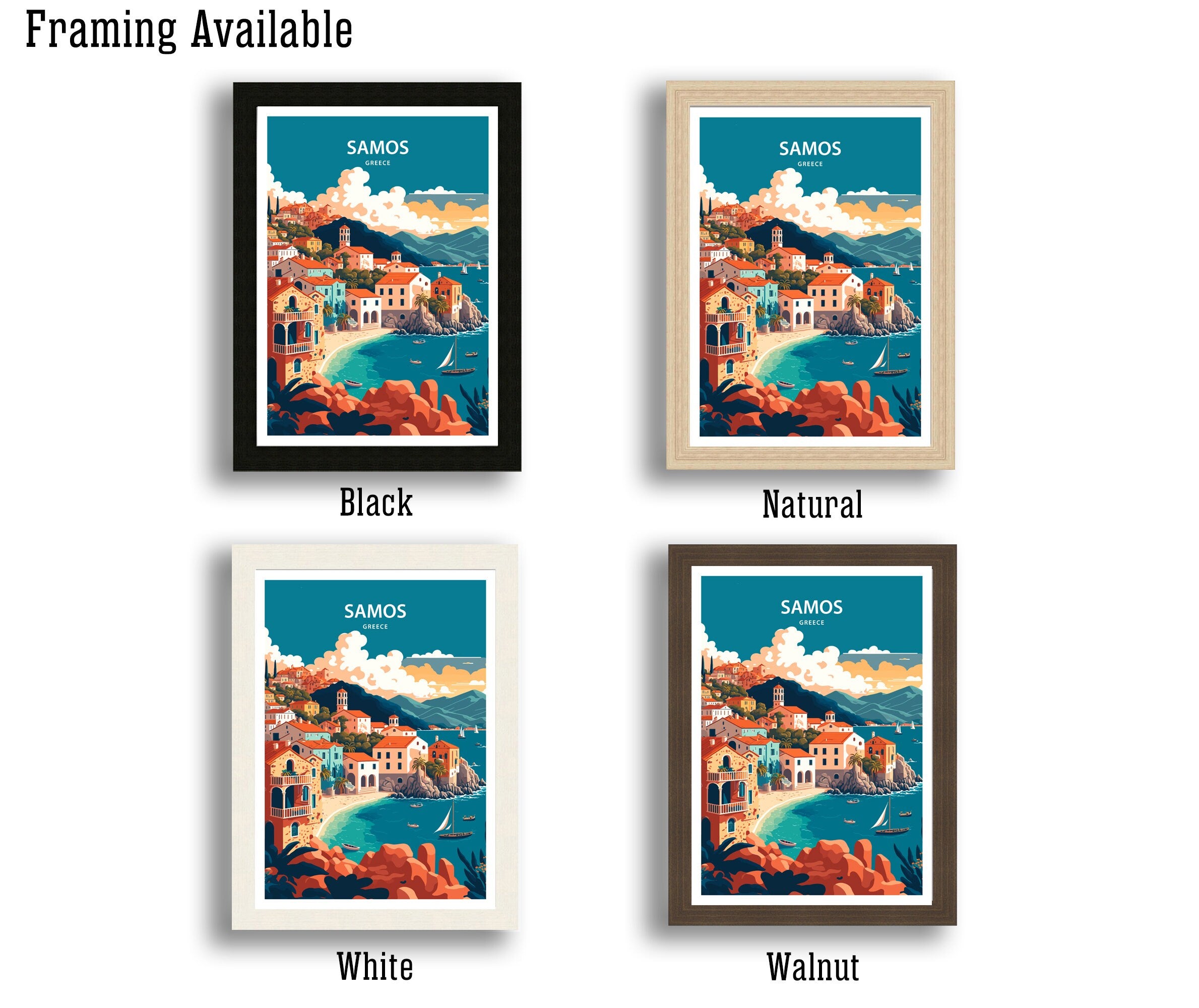 Samos Greece Travel Poster | Mediterranean Island Print