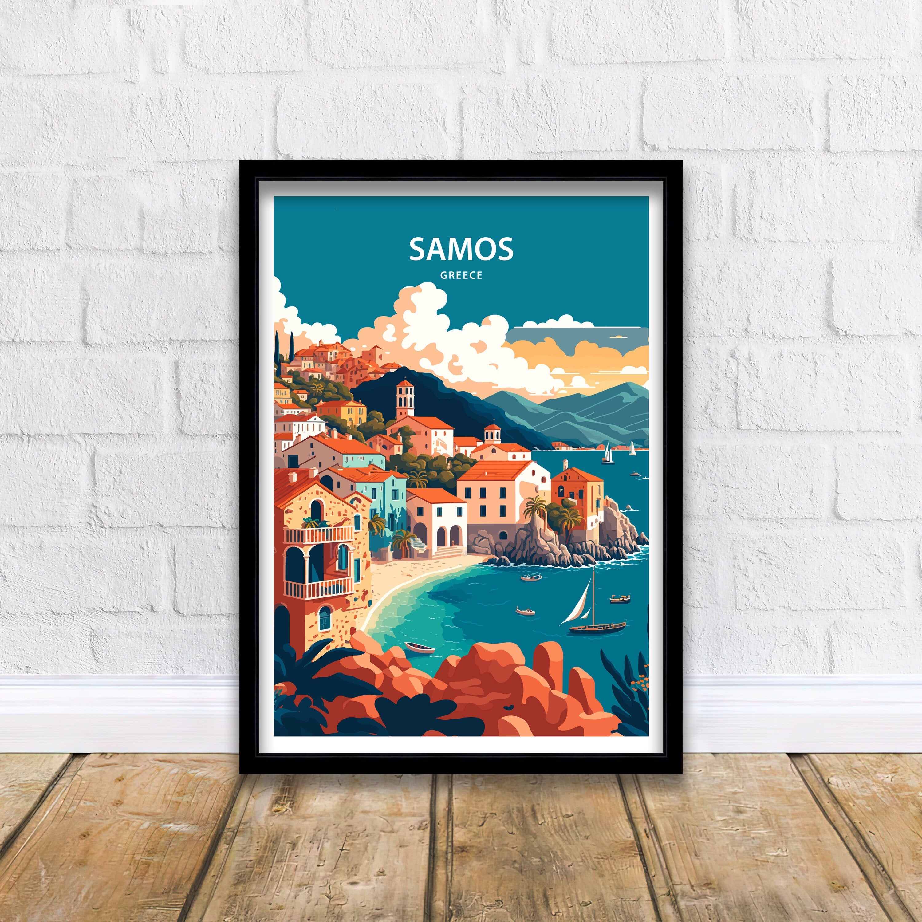 Samos Greece Travel Poster | Mediterranean Island Print