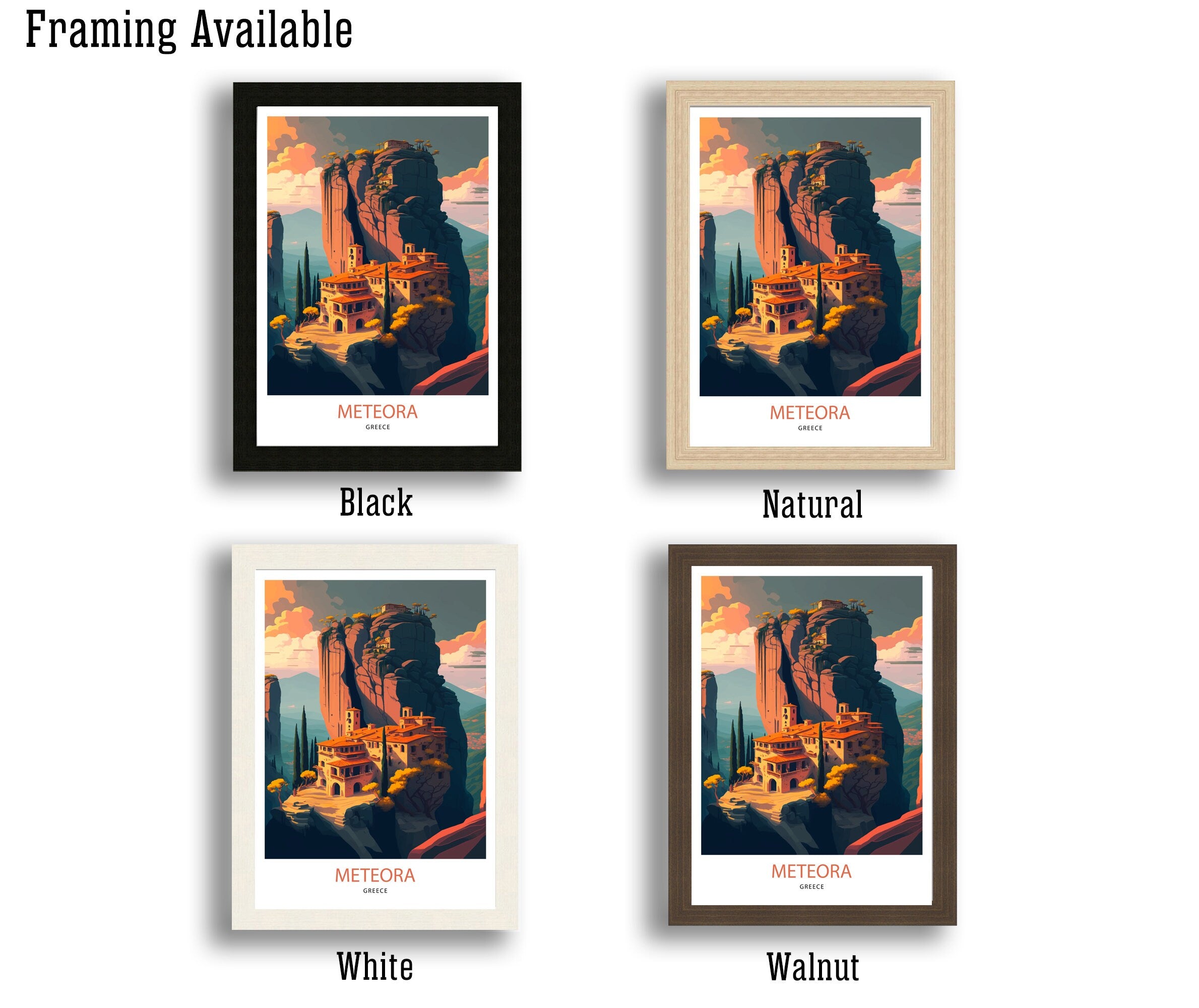 Meteora Monasteries Art Print | Greece Travel Poster
