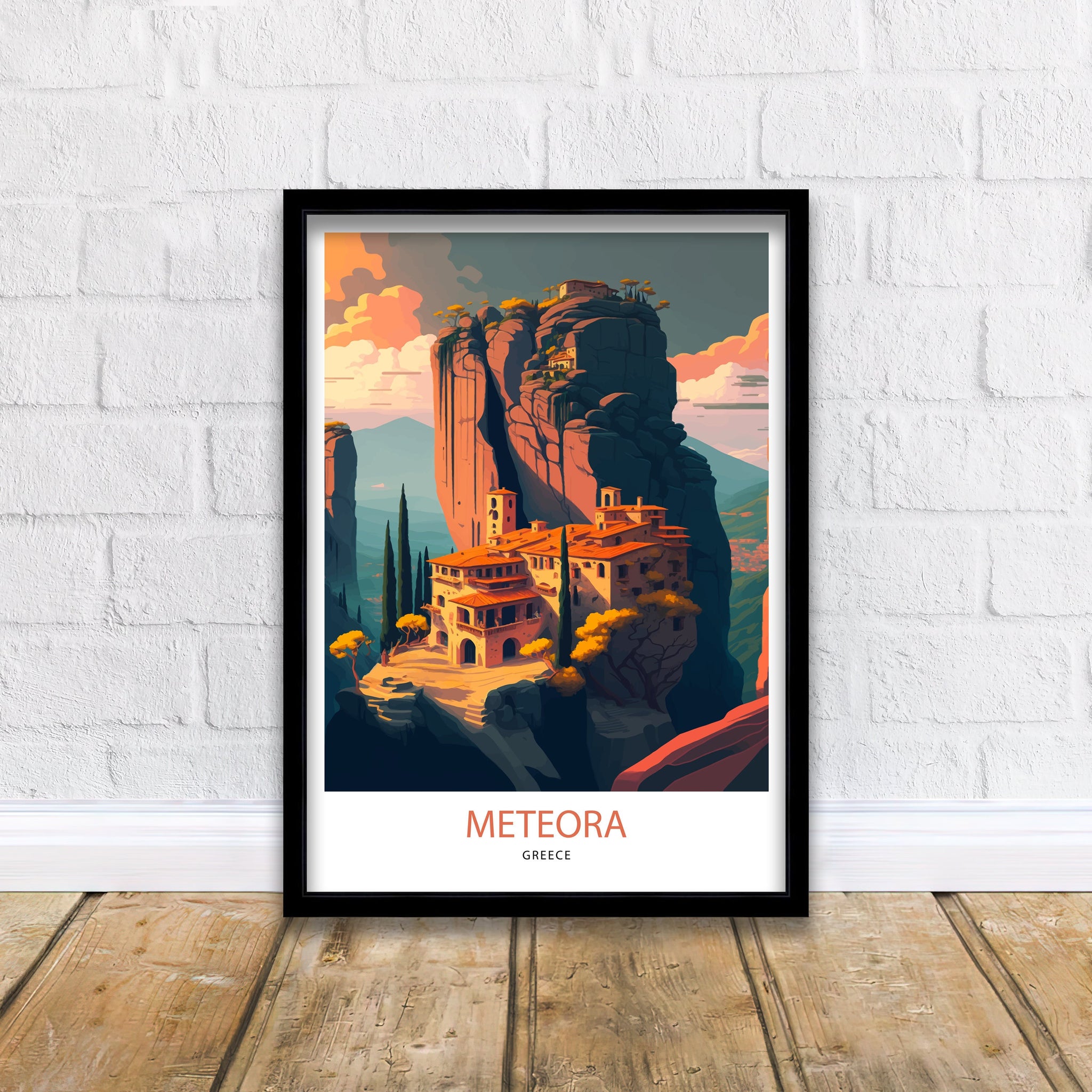 Meteora Monasteries Art Print | Greece Travel Poster