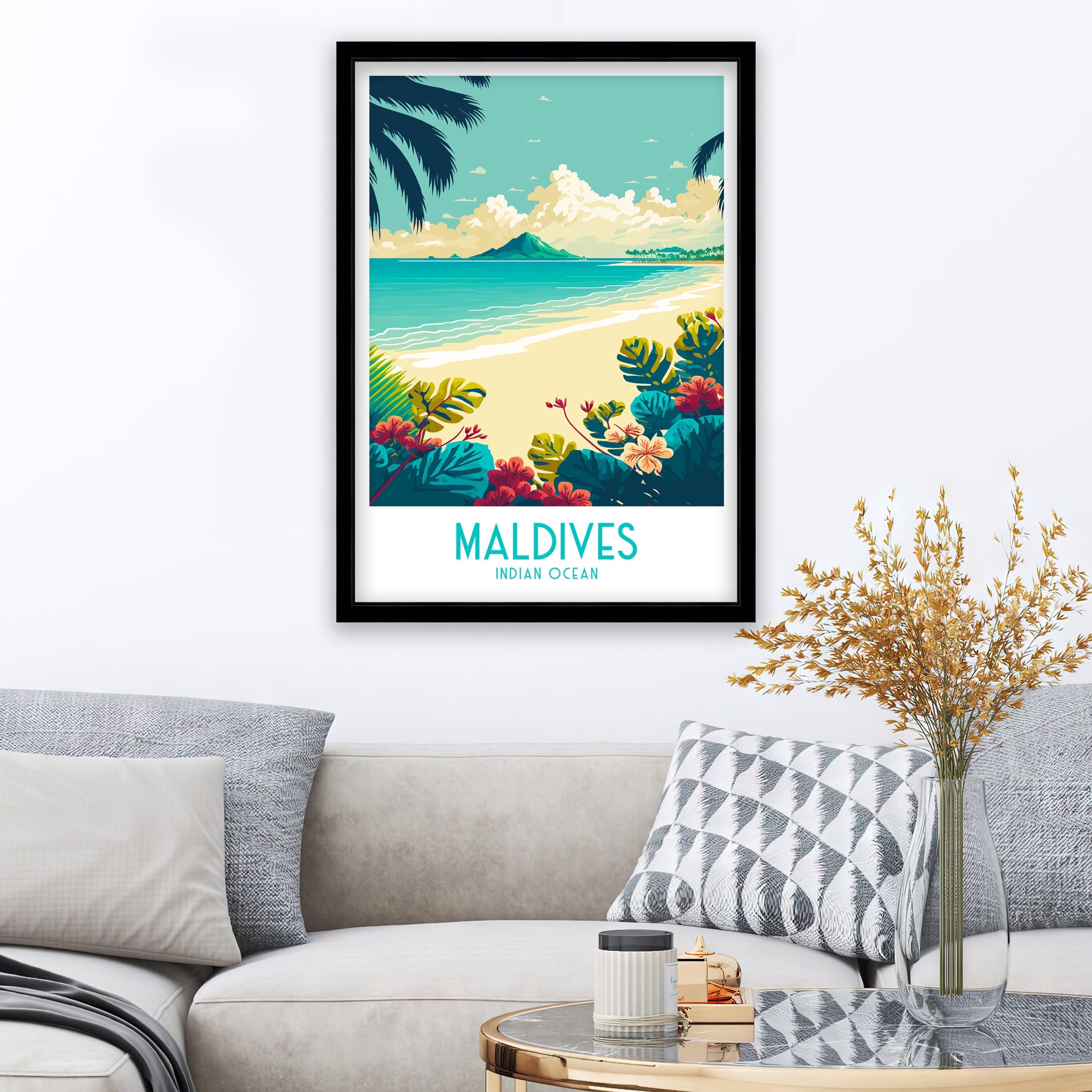 Maldives Travel Poster | Tropical Beach Art Print