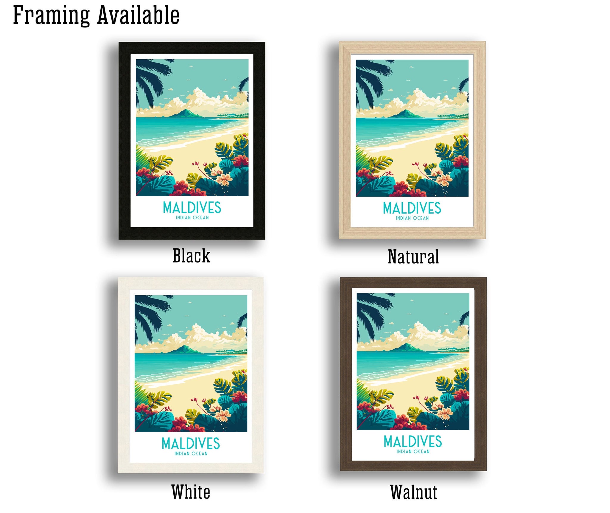 Maldives Travel Poster | Tropical Beach Art Print