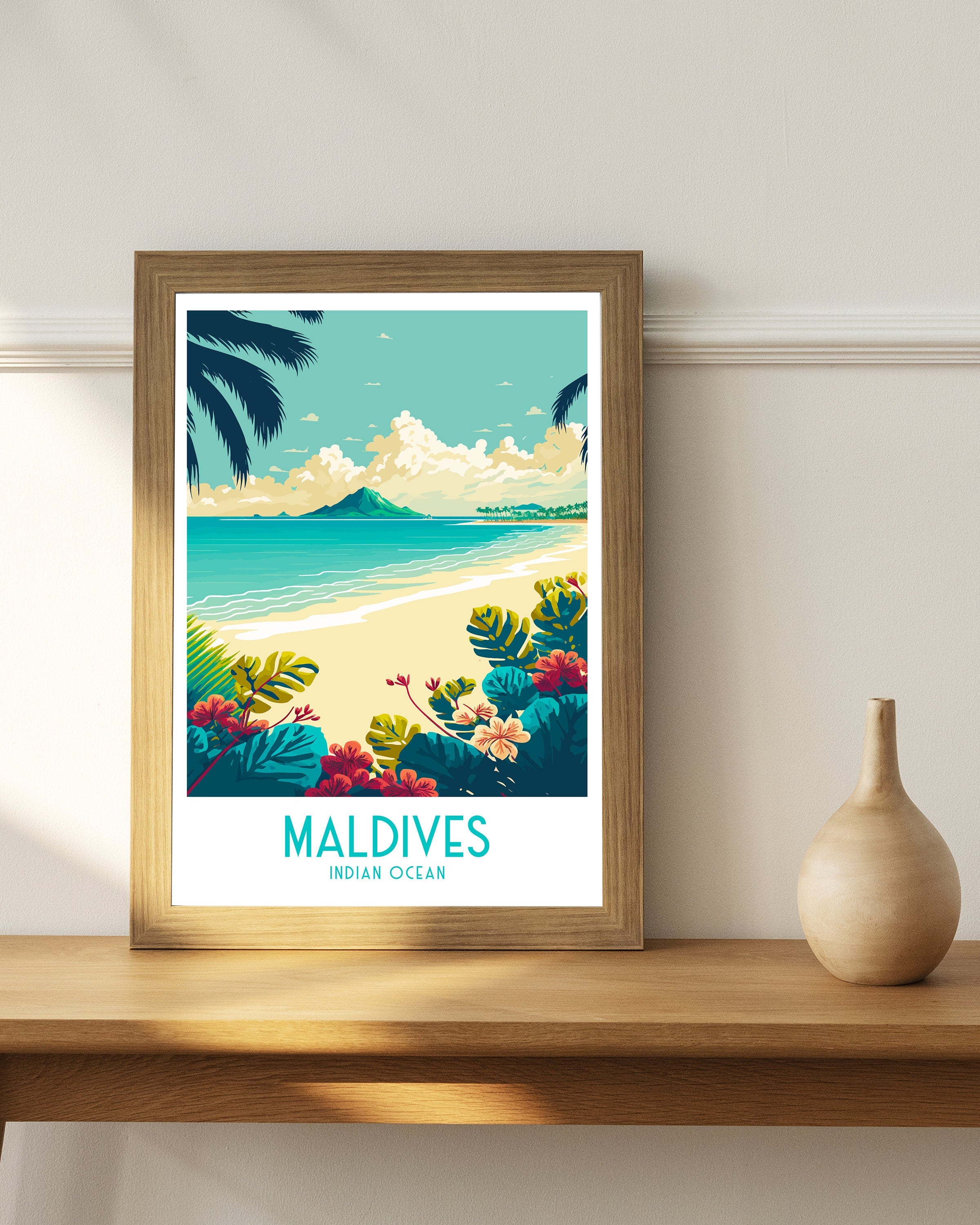 Maldives Travel Poster | Tropical Beach Art Print