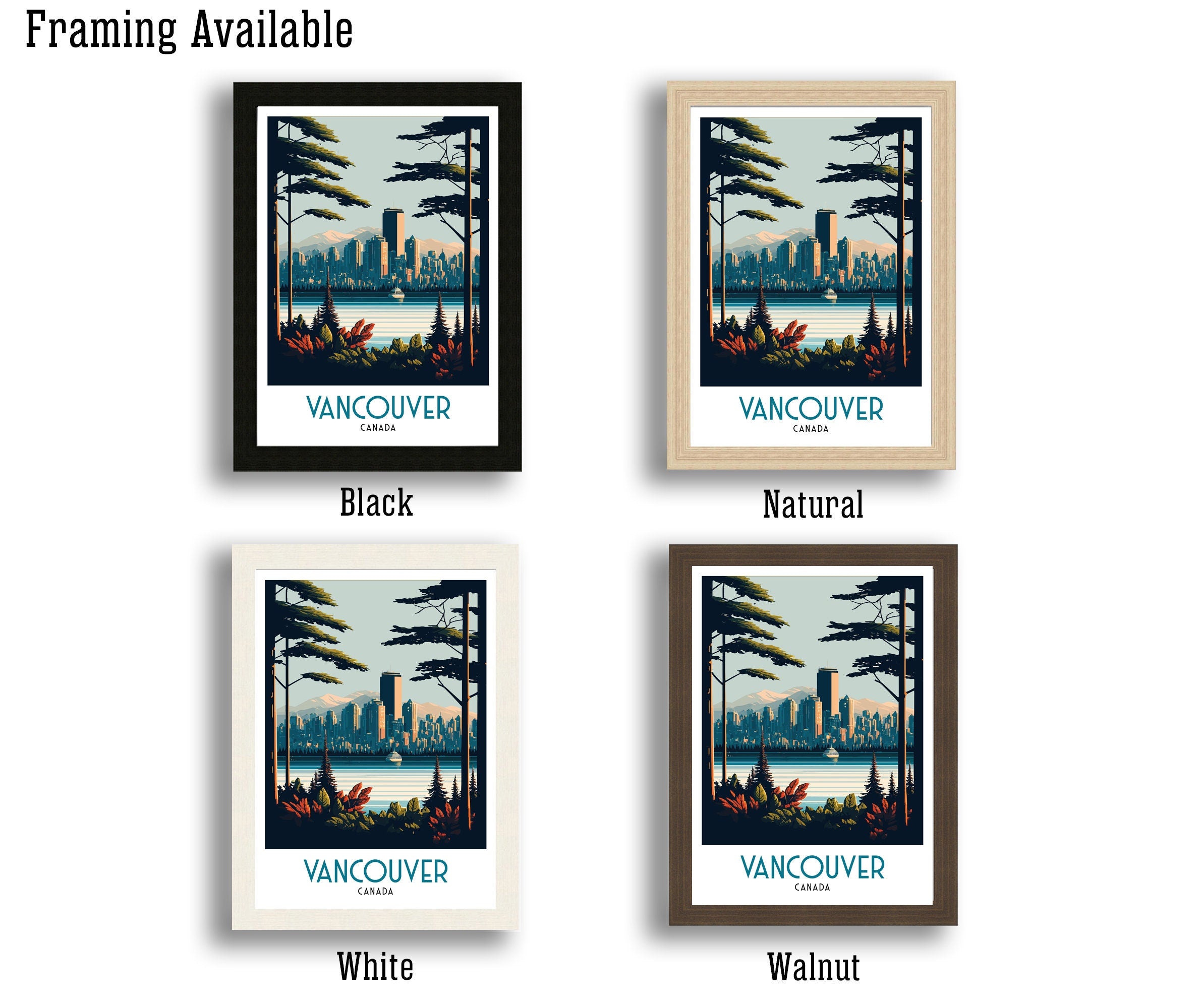 Vancouver Skyline Travel Poster | Pacific Northwest Art Print