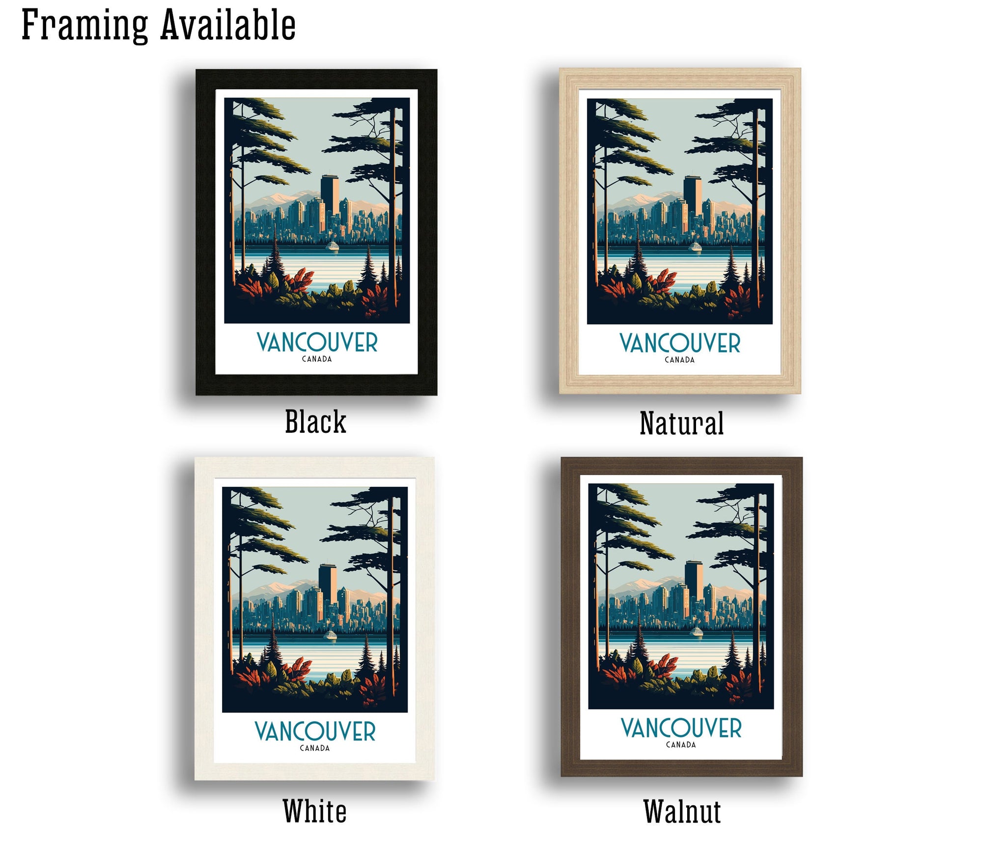 Vancouver Skyline Travel Poster | Pacific Northwest Art Print