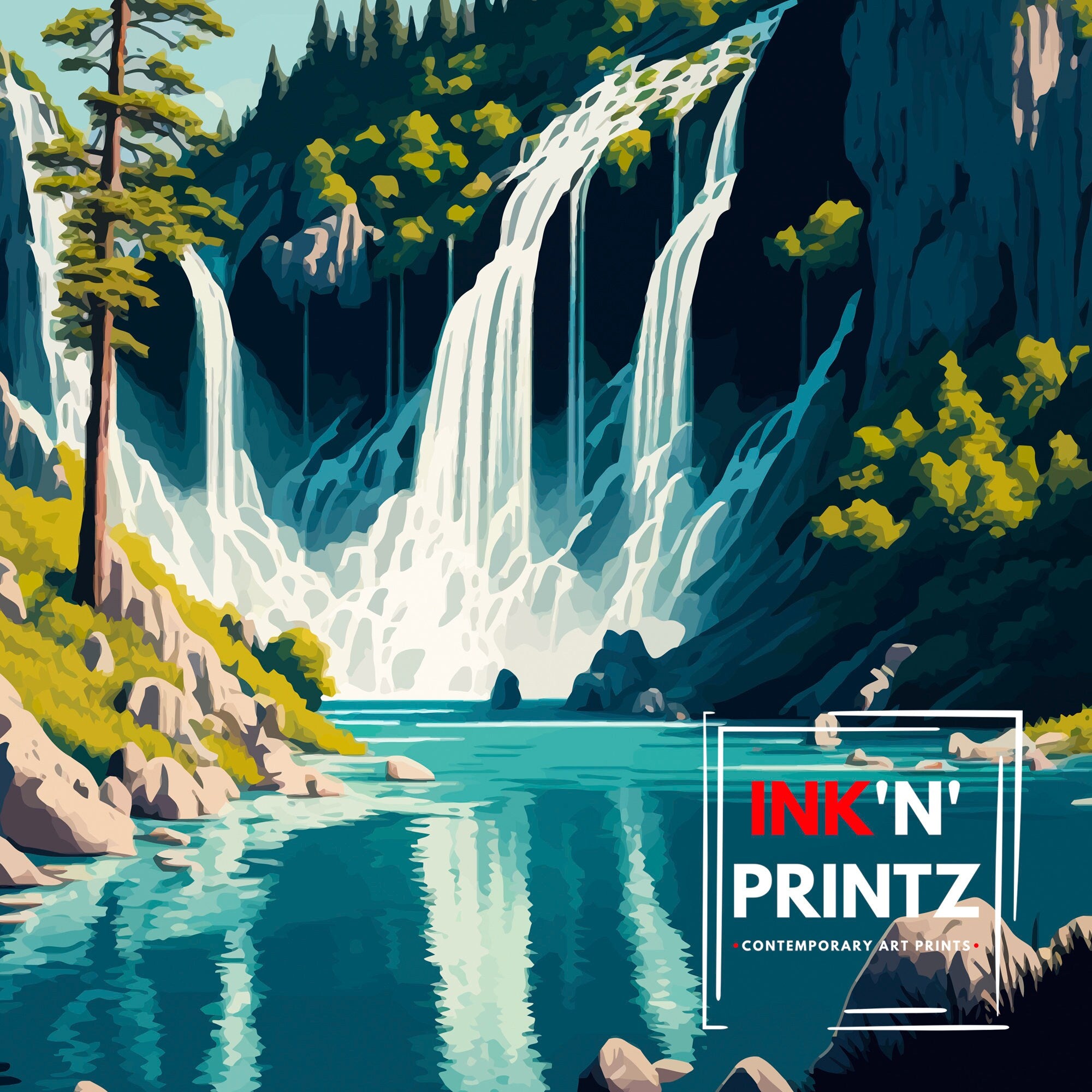 Croatia Travel Poster | Plitvice Lakes Art Print