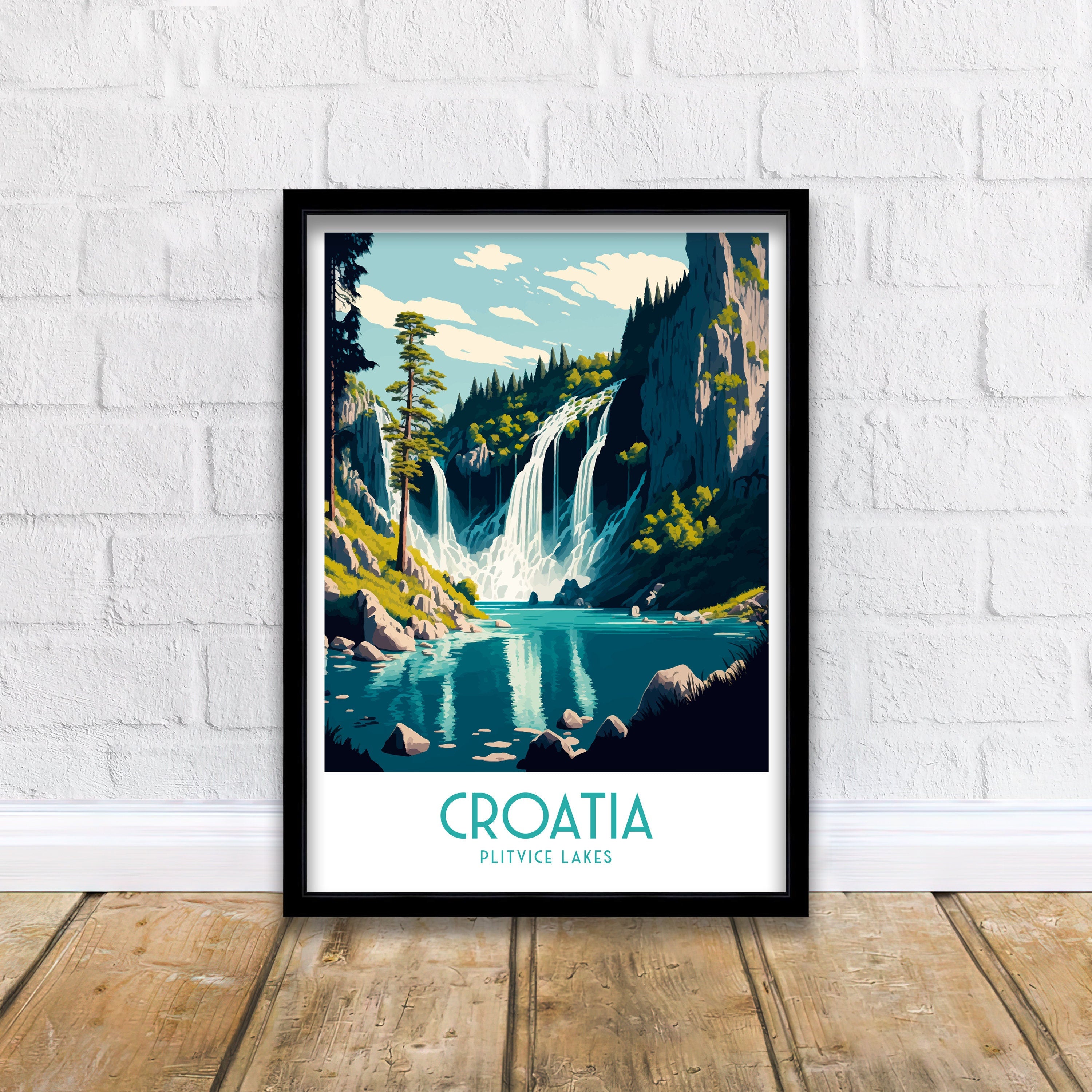 Croatia Travel Poster | Plitvice Lakes Art Print