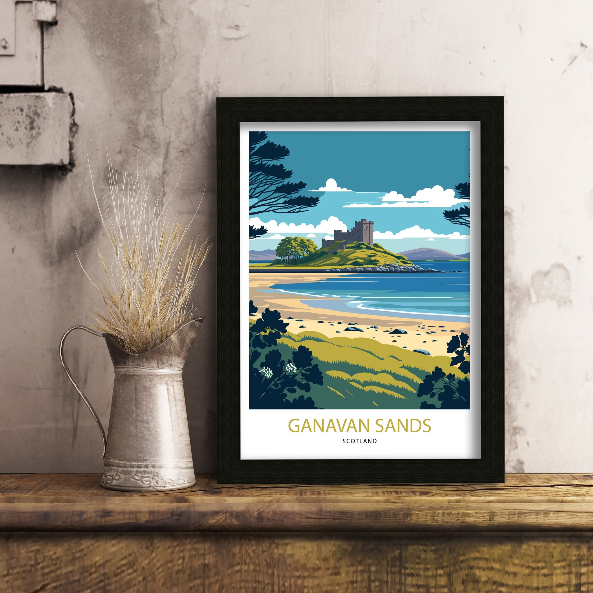 Ganavan Sands Scotland Art Print | Coastal Travel Poster