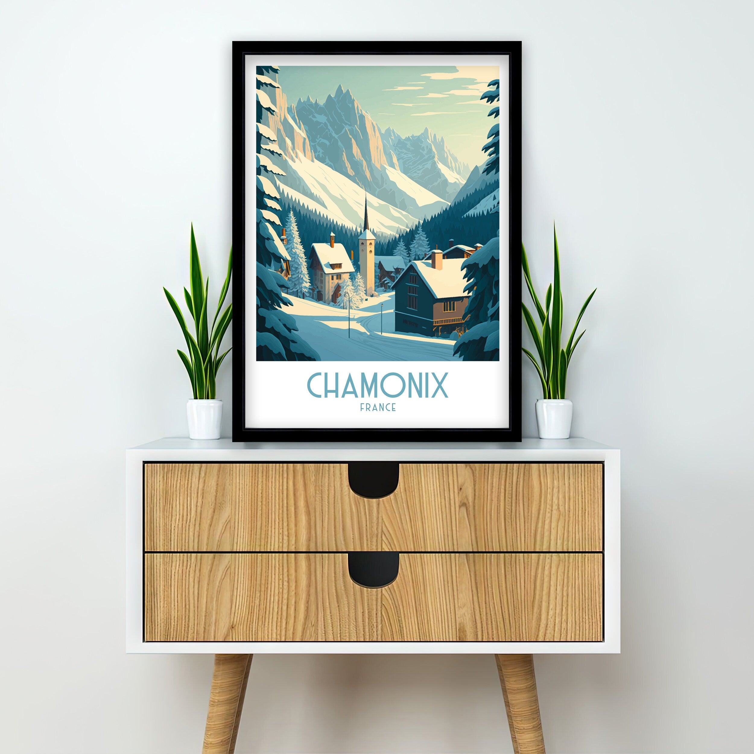 Chamonix Ski Resort Art Print | French Alps Travel Poster