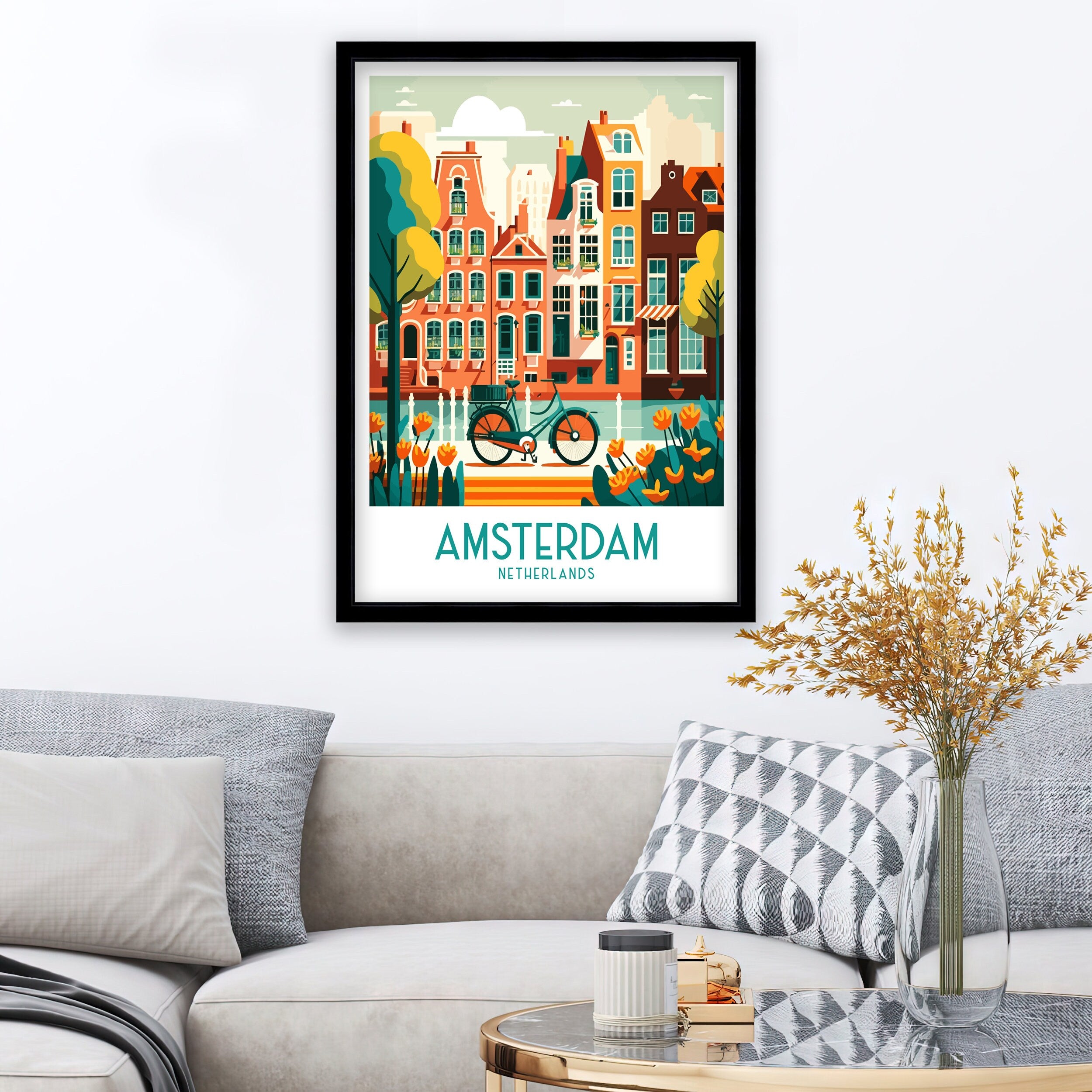 Amsterdam Skyline Art Print | Colorful Cityscape Poster