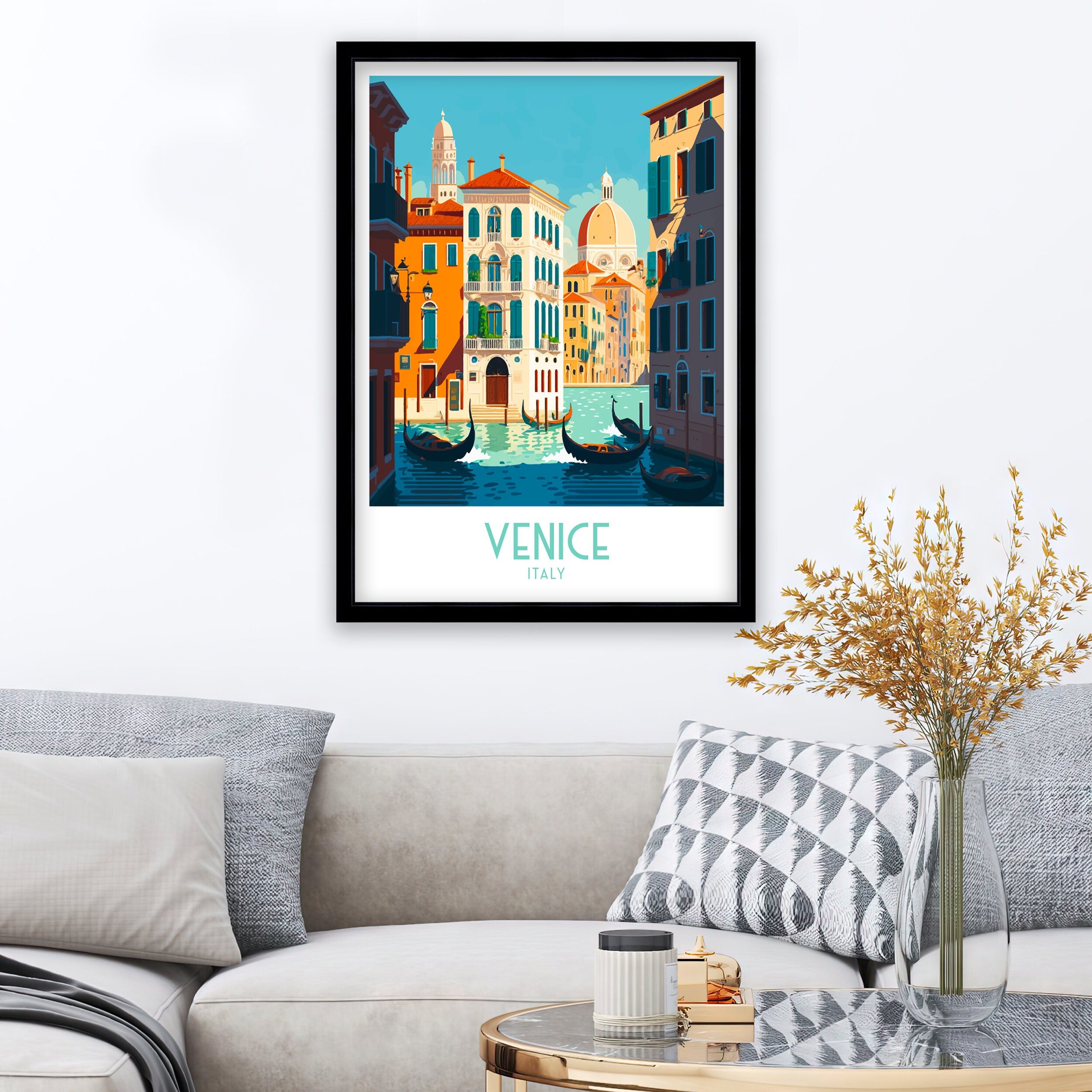 Venice Italy Travel Poster | Colorful Canal Art Print