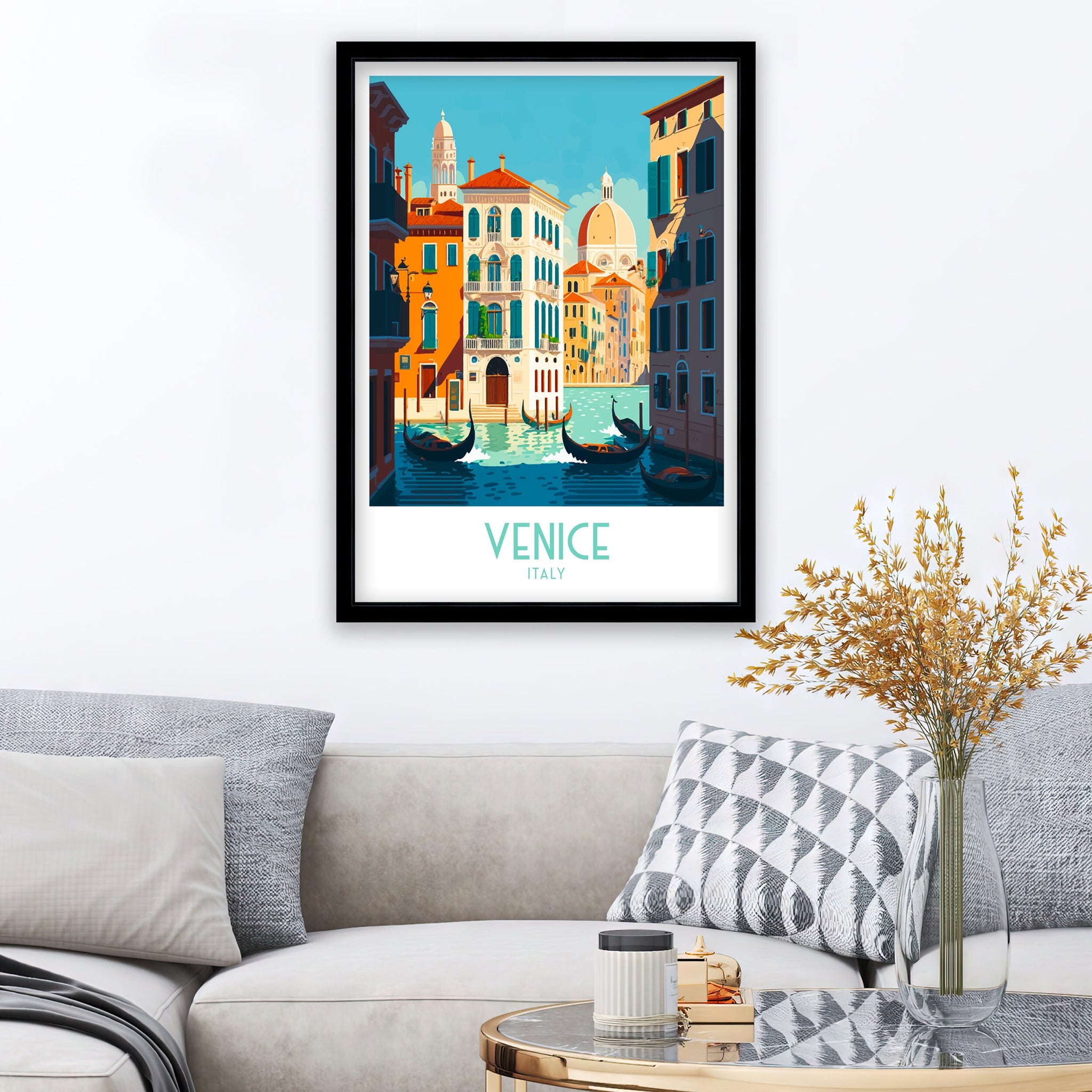 Venice Italy Travel Poster | Colorful Canal Art Print