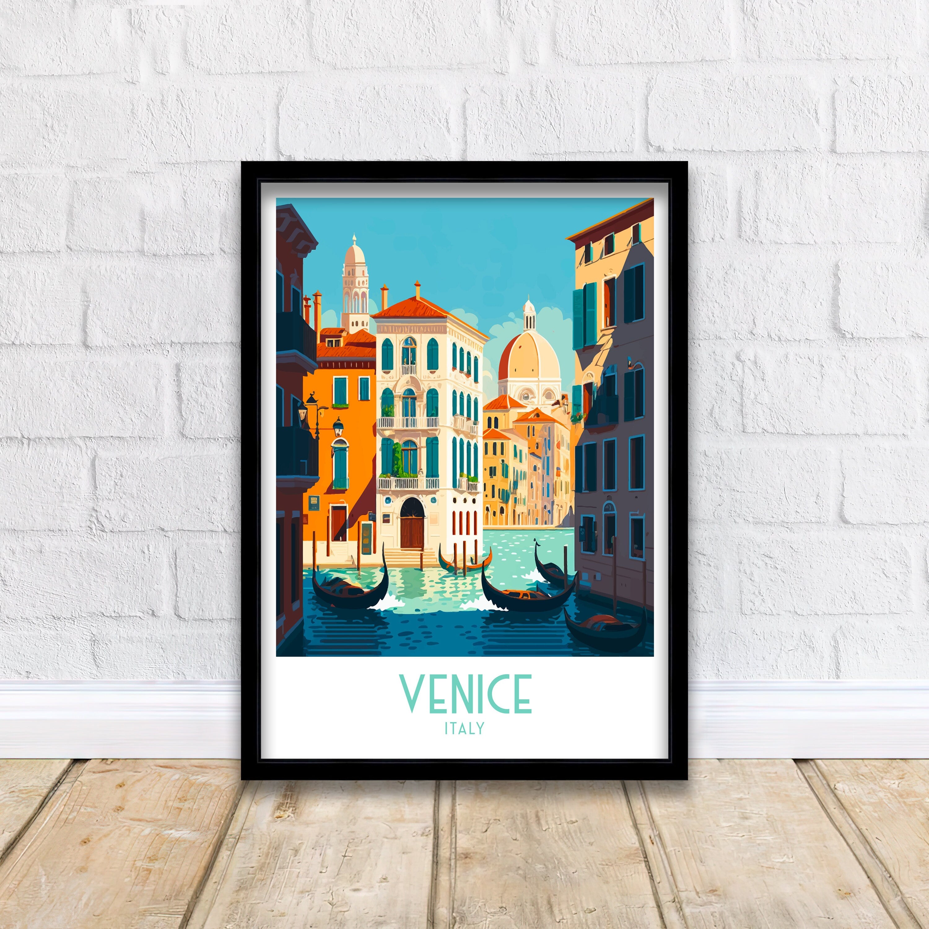Venice Italy Travel Poster | Colorful Canal Art Print